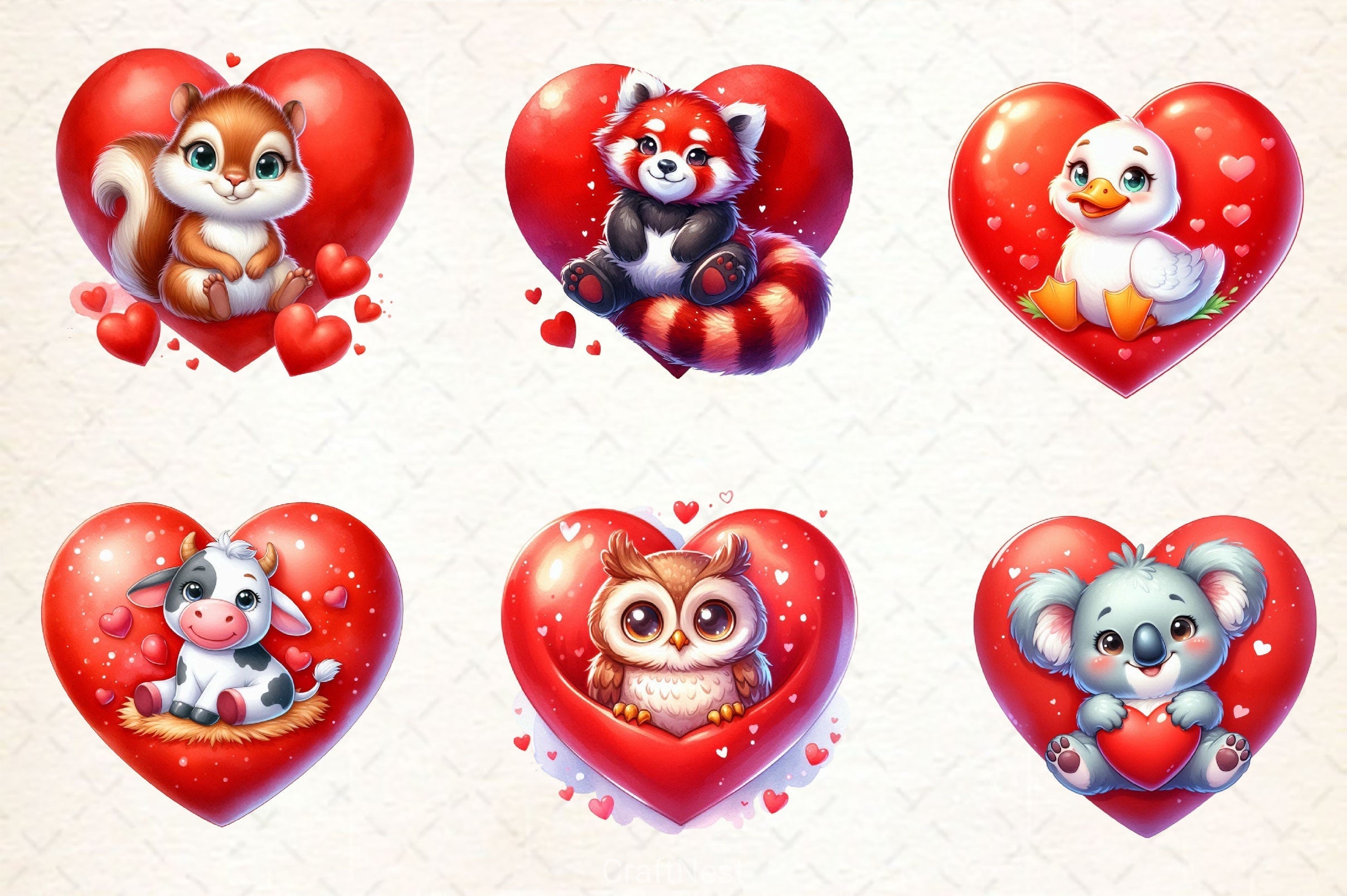 Valentine Animals Clipart Bundle