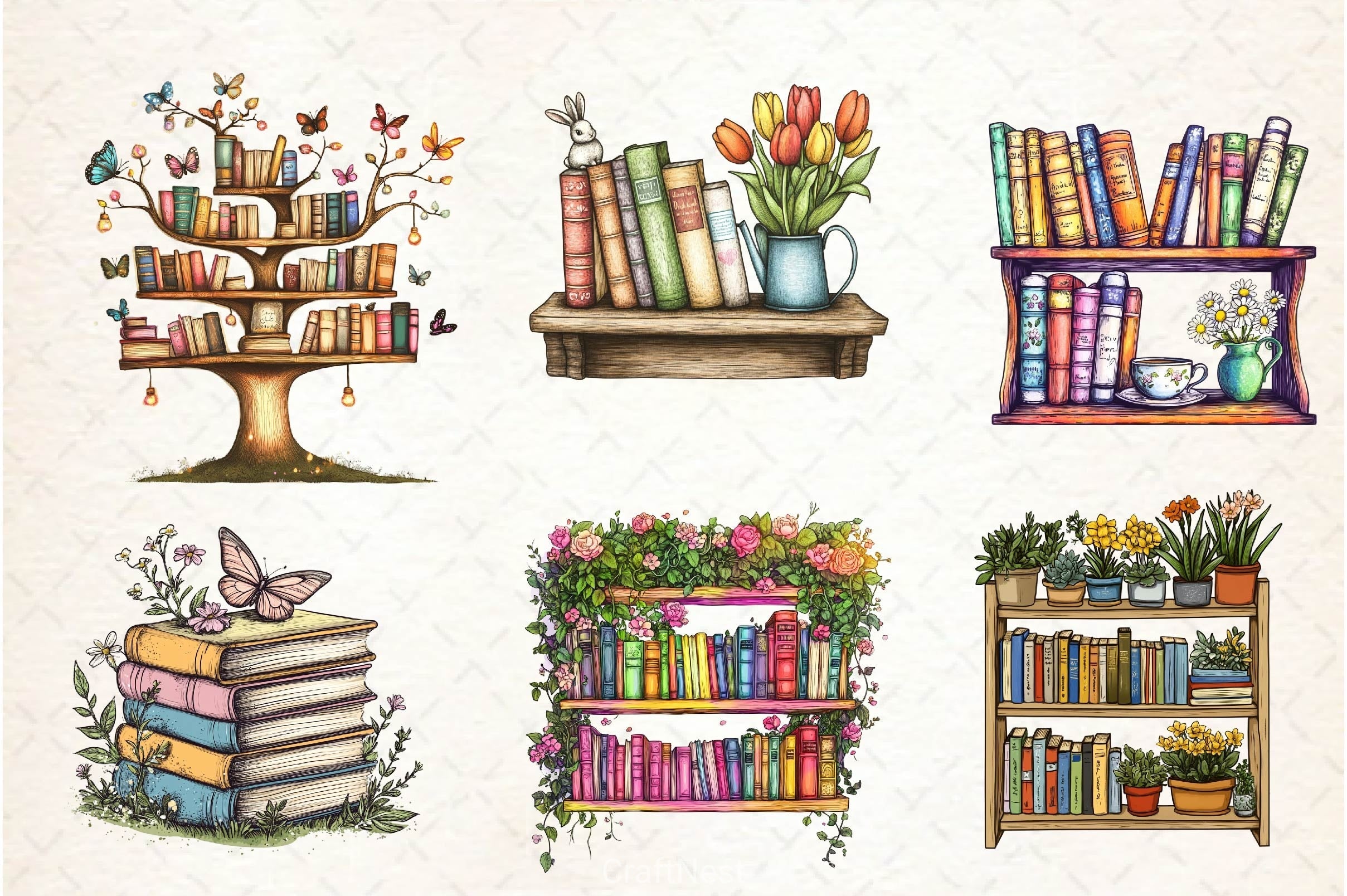 Spring Bookshelves Clipart Bundle