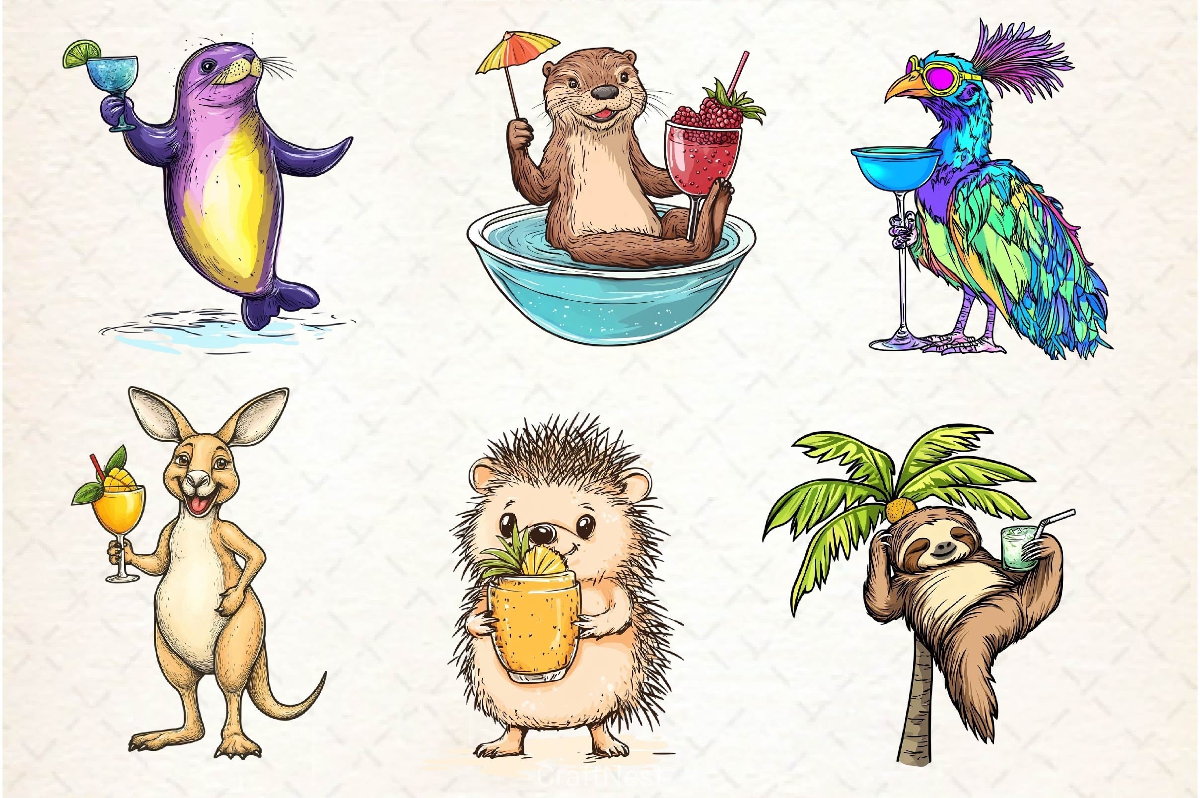 Summer Cocktail And Animals Clipart Bundle 1
