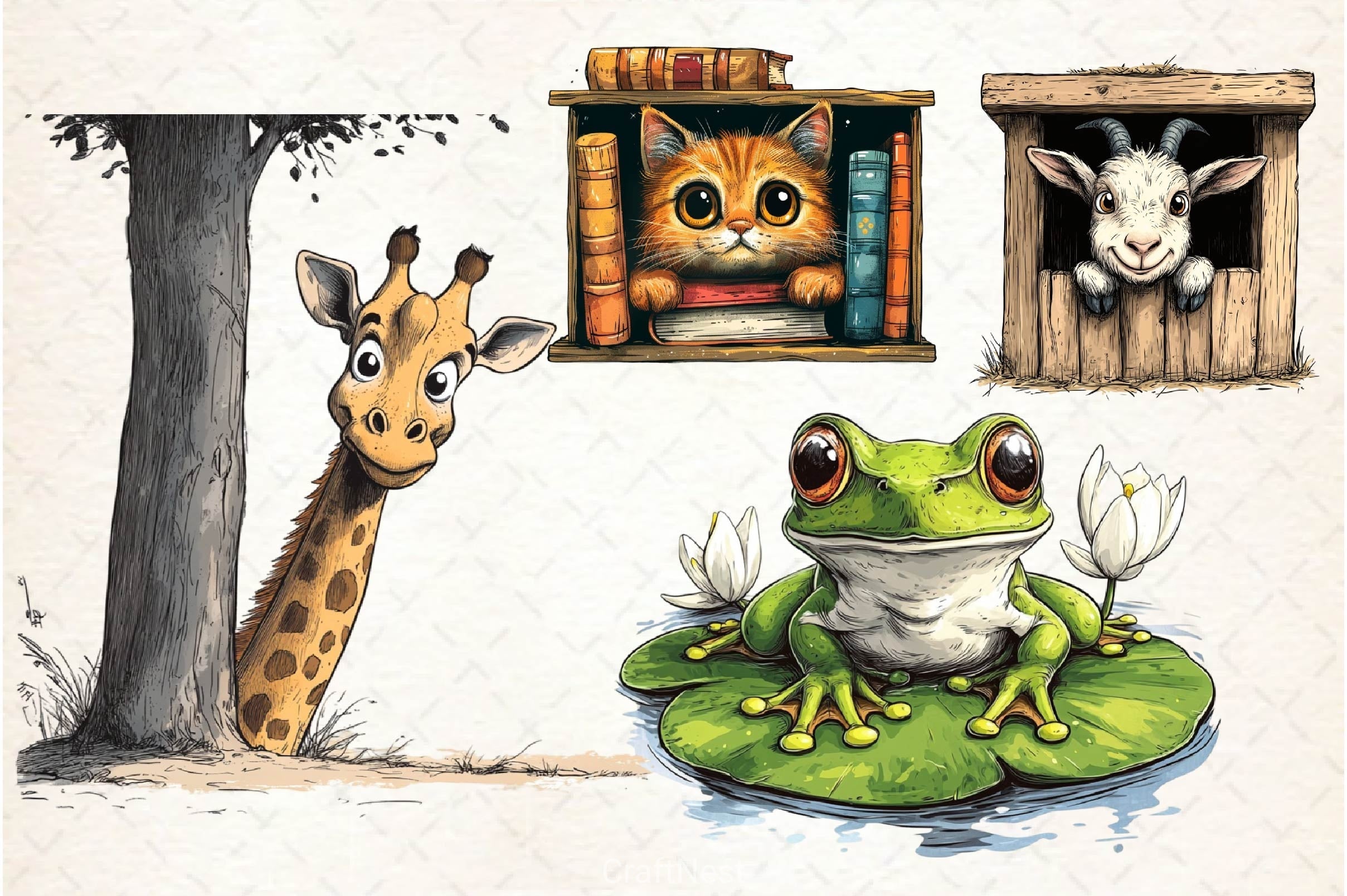 Quirky Animals Peeking Around Corner Clipart Bundle 2