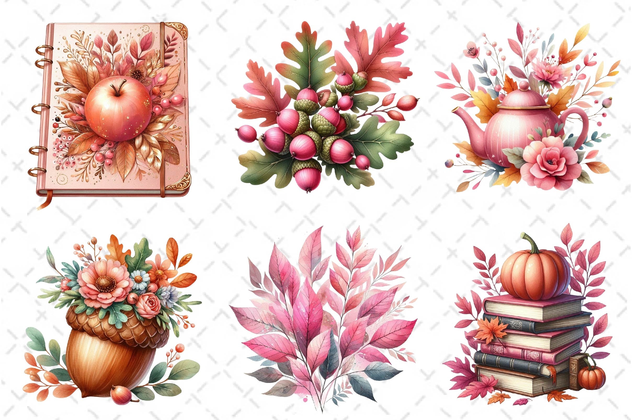 Pink Autumn Fall Clipart Bundle