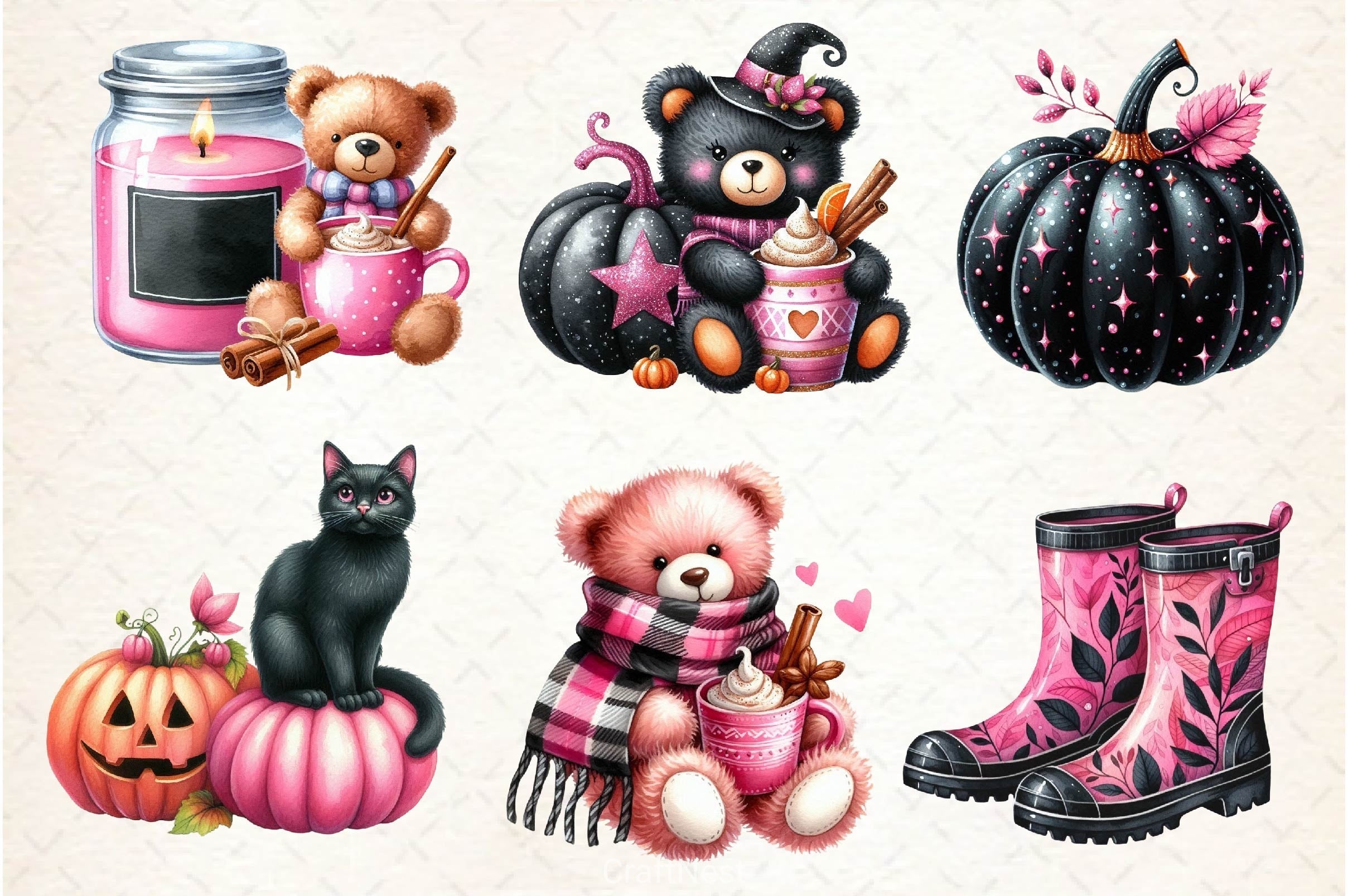 Pink Black Autumn Clipart Bundle 4