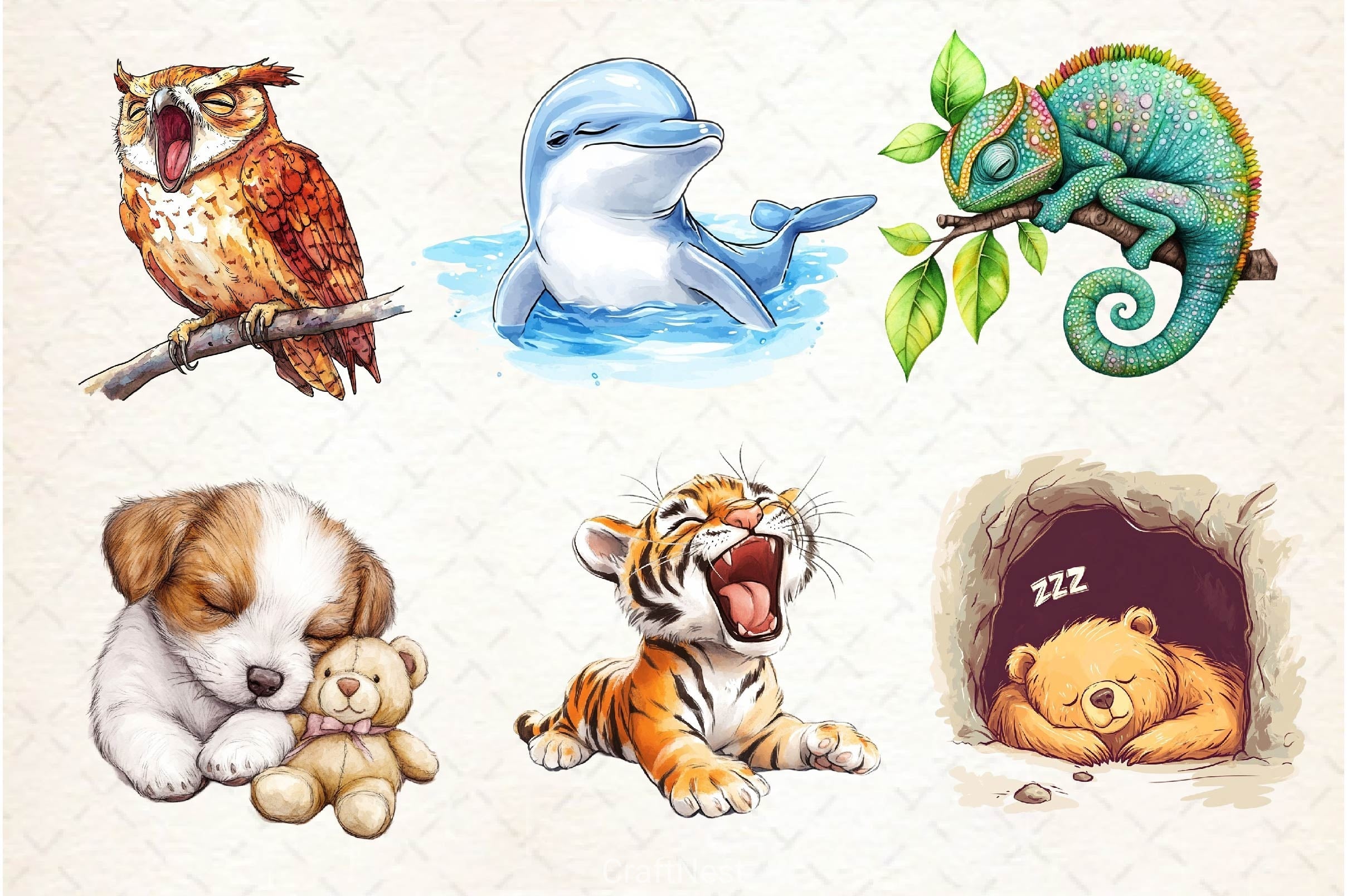 Sleepy Animals Clipart Bundle 3