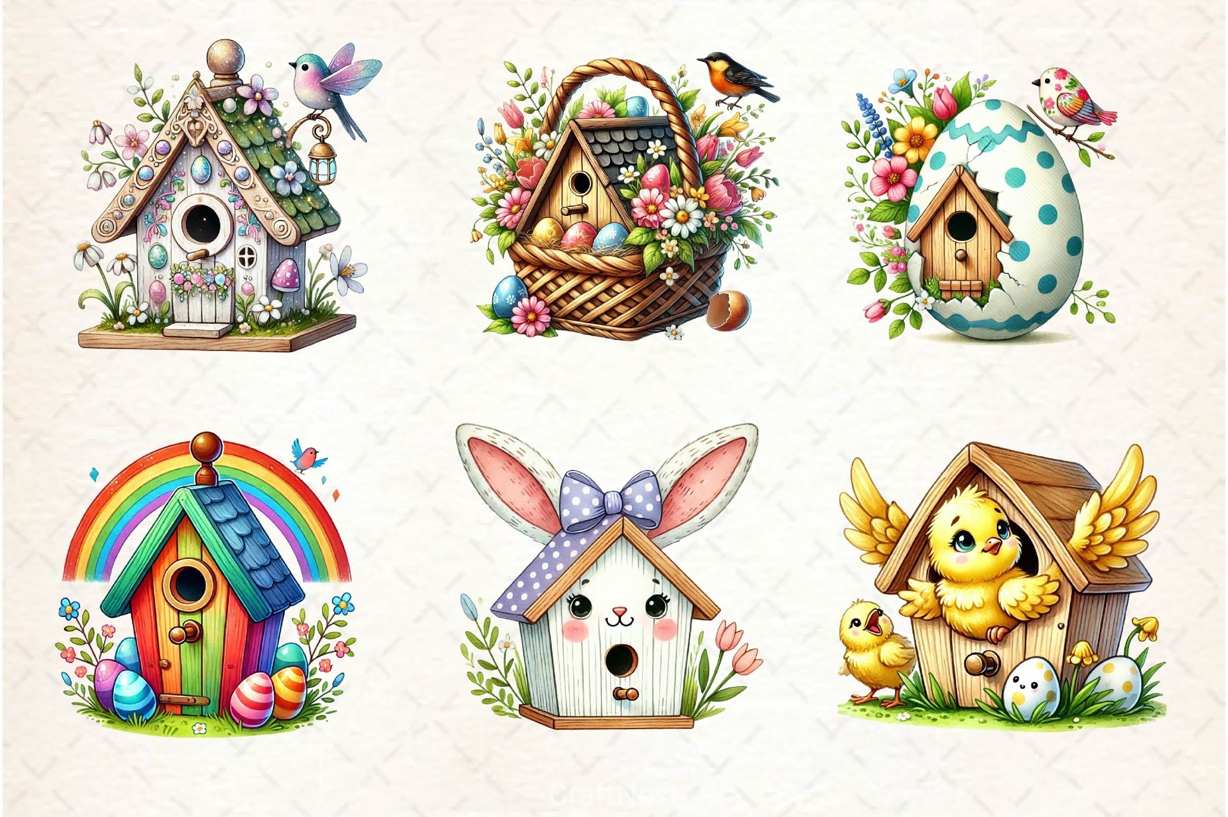Easter Bird House Clipart Bundle 12