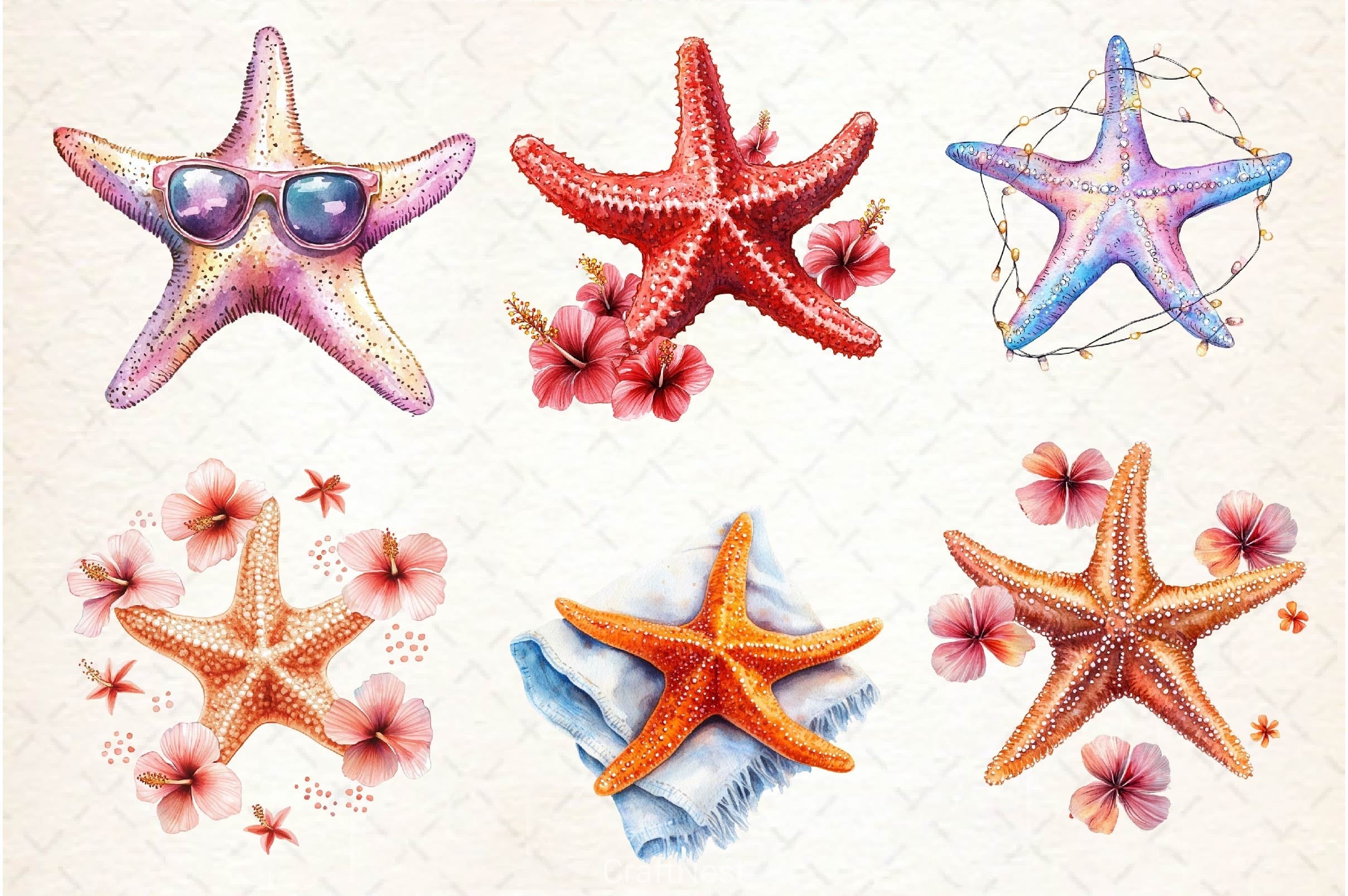 Summer Starfish Clipart Bundle 3