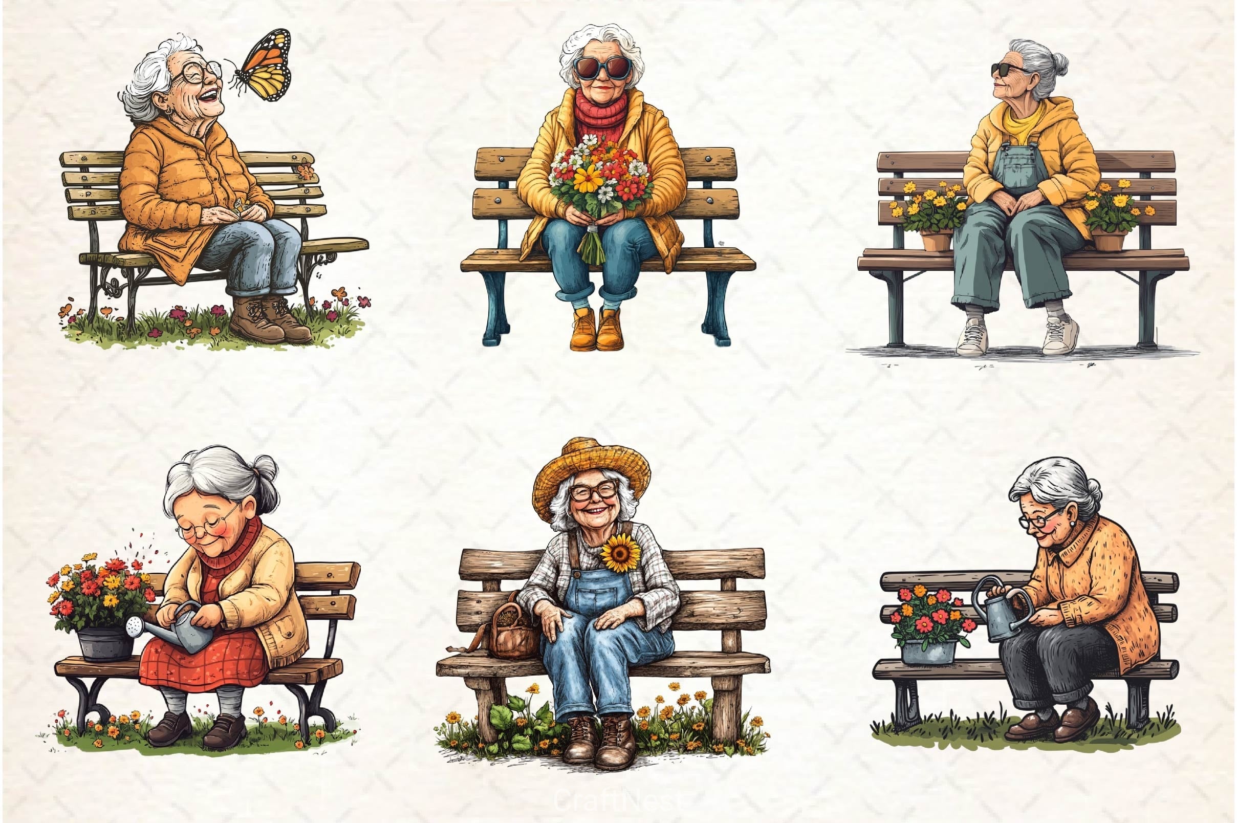 Gardening Grandma With Flowers Clipart Bundle 2