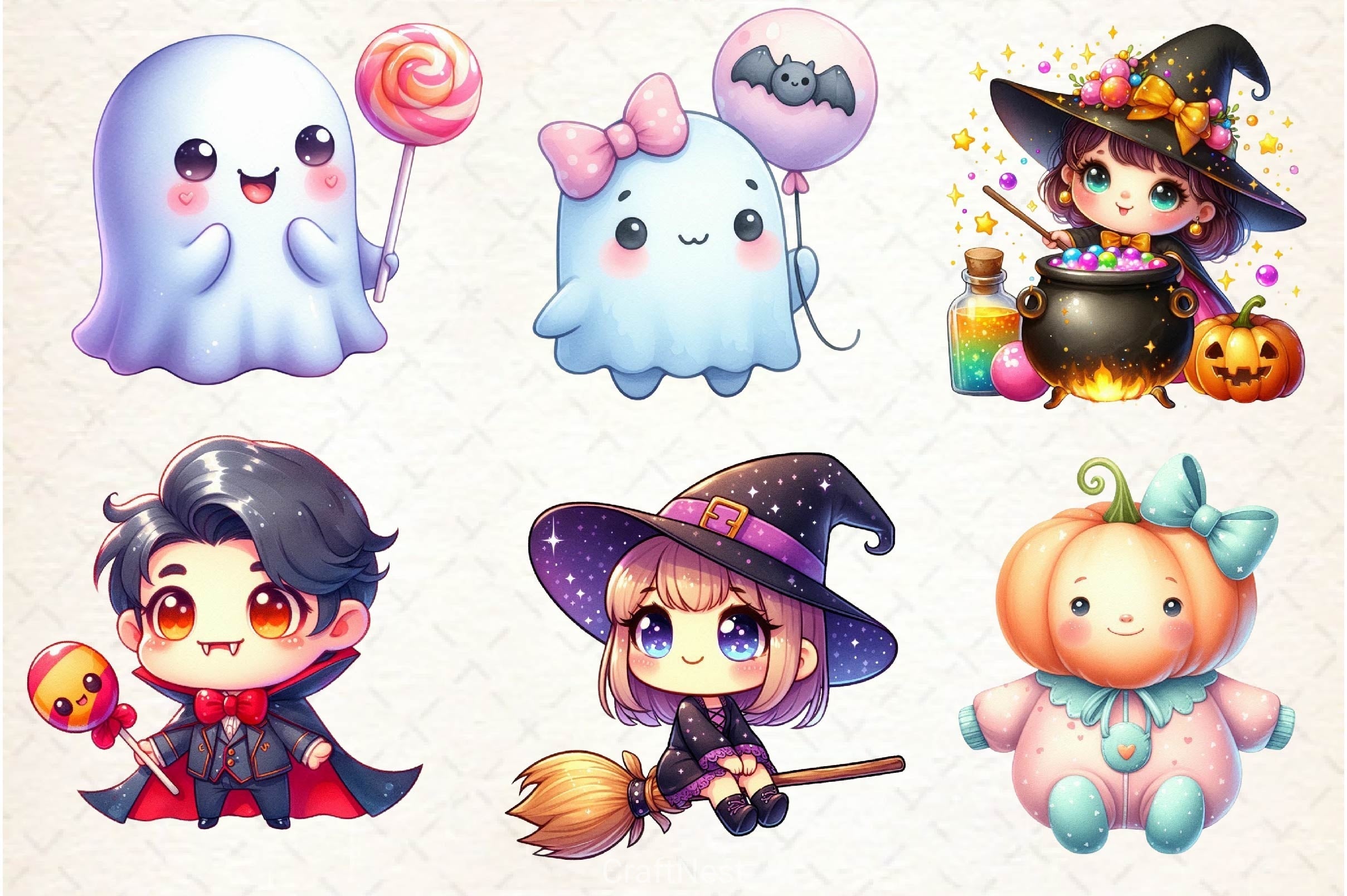 Kawaii Baby Halloween Clipart Bundle