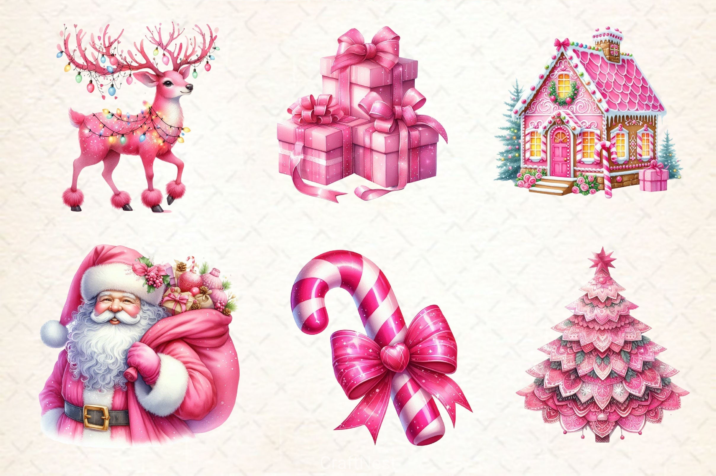 Pink Happy Christmas Clipart Bundle 1