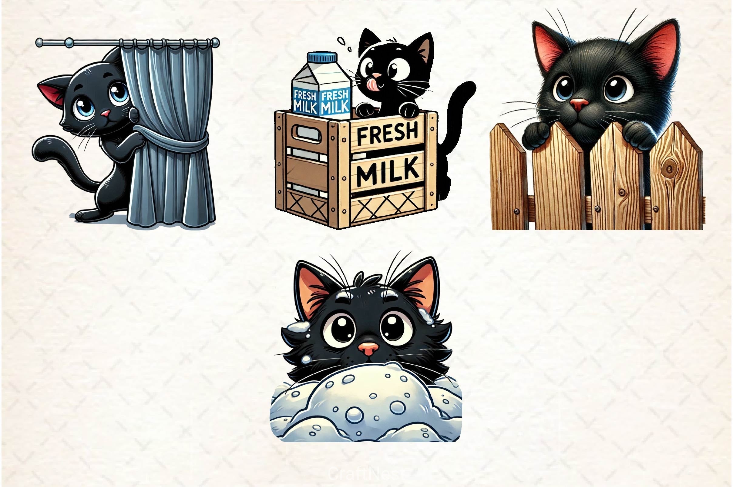 Cute Black Cat Peeking Clipart Bundle 4