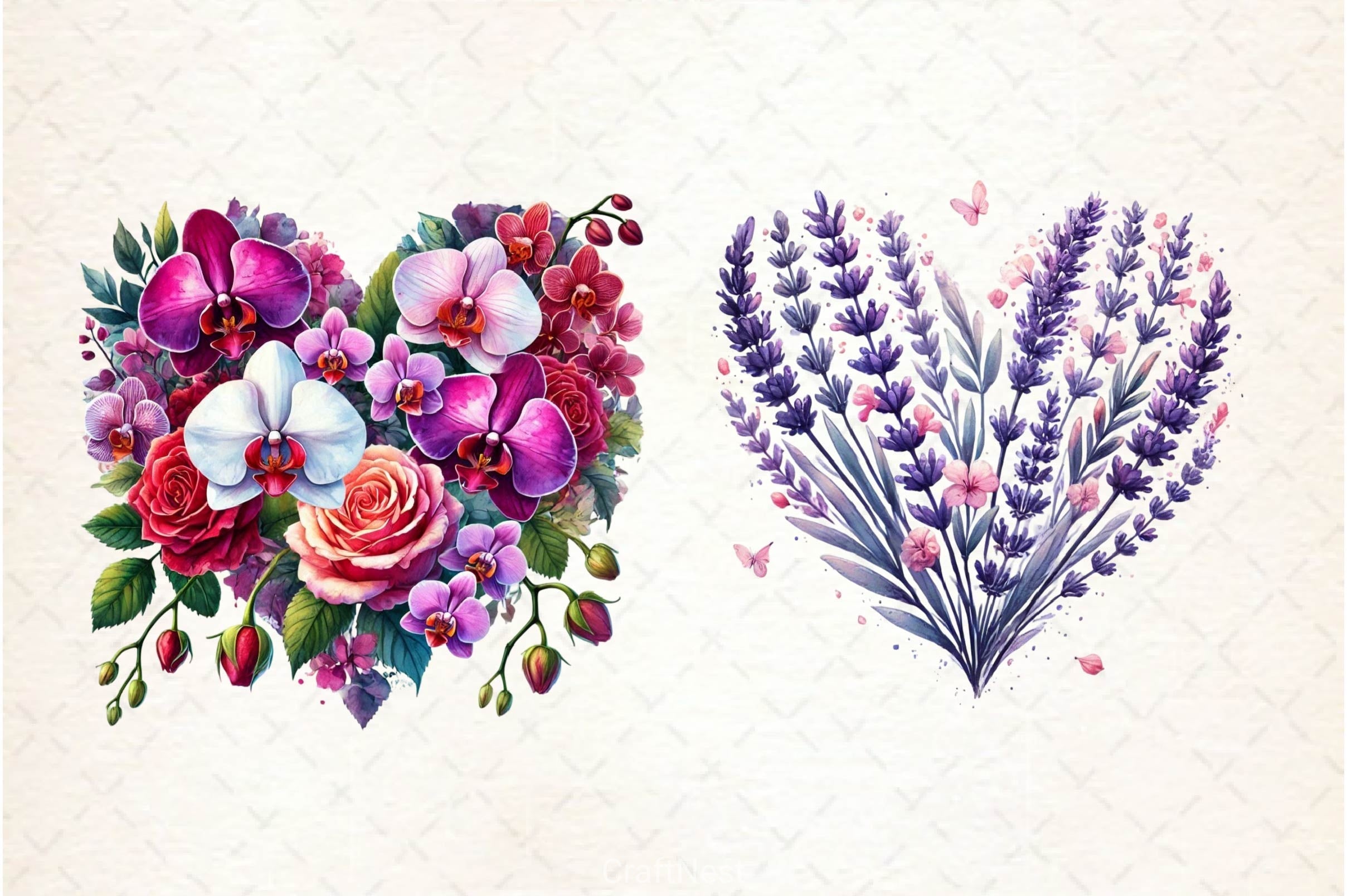 Valentine Floral Heart Clipart Bundle