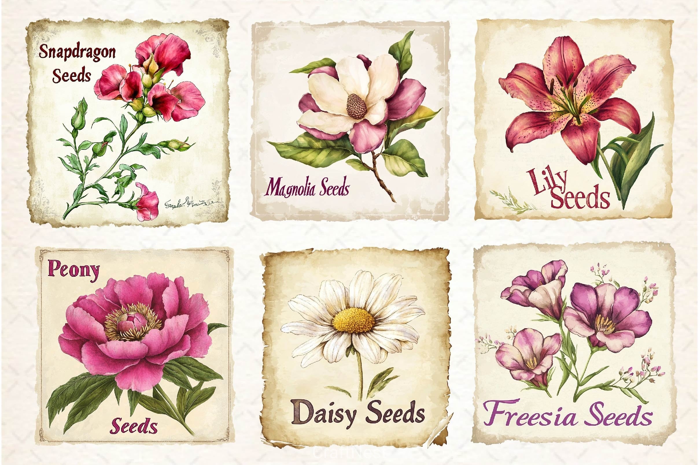 Vintage Flowers Seed Packet Clipart Bundle 2