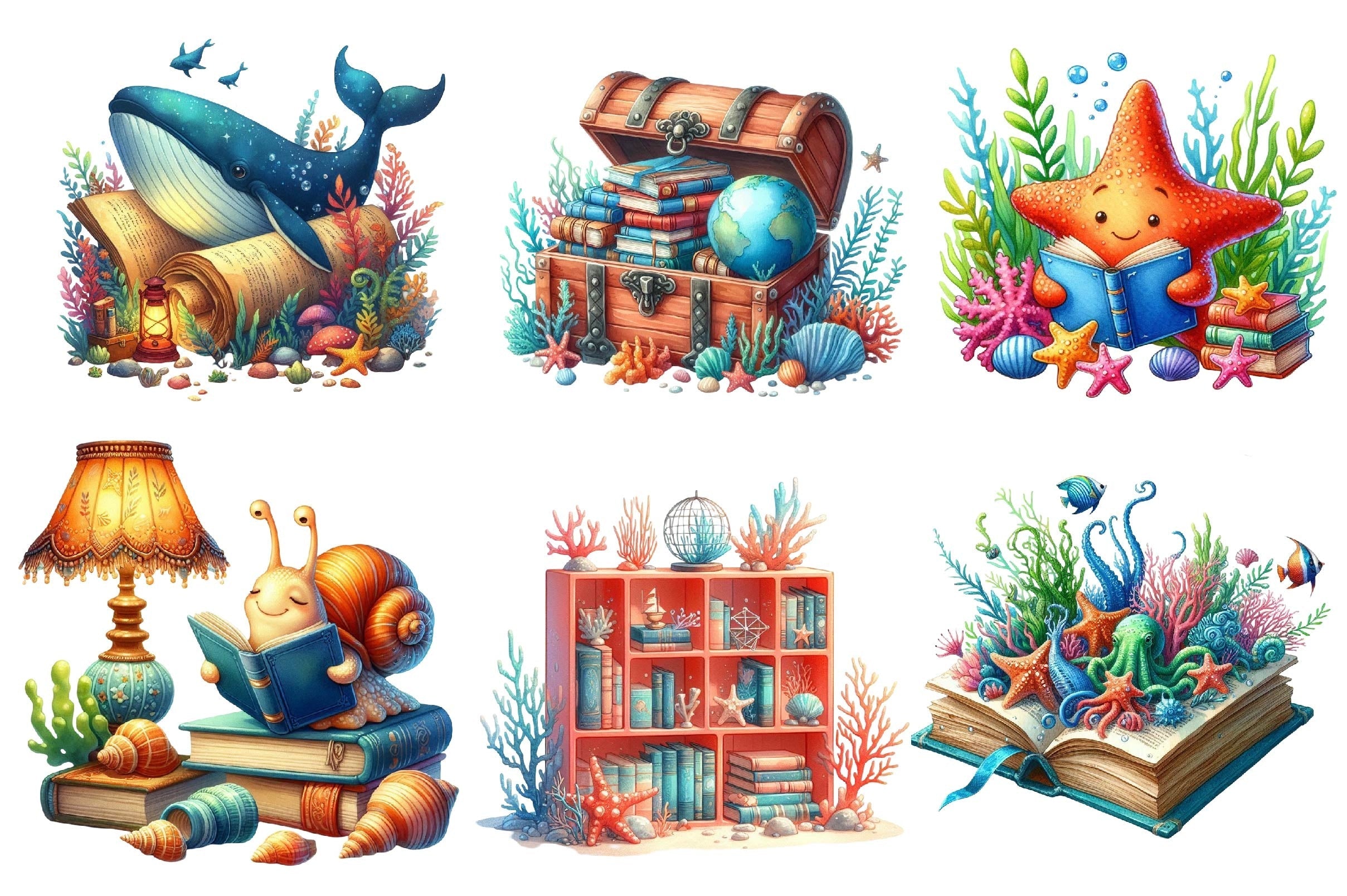 Undersea Reading Clipart Bundle 2