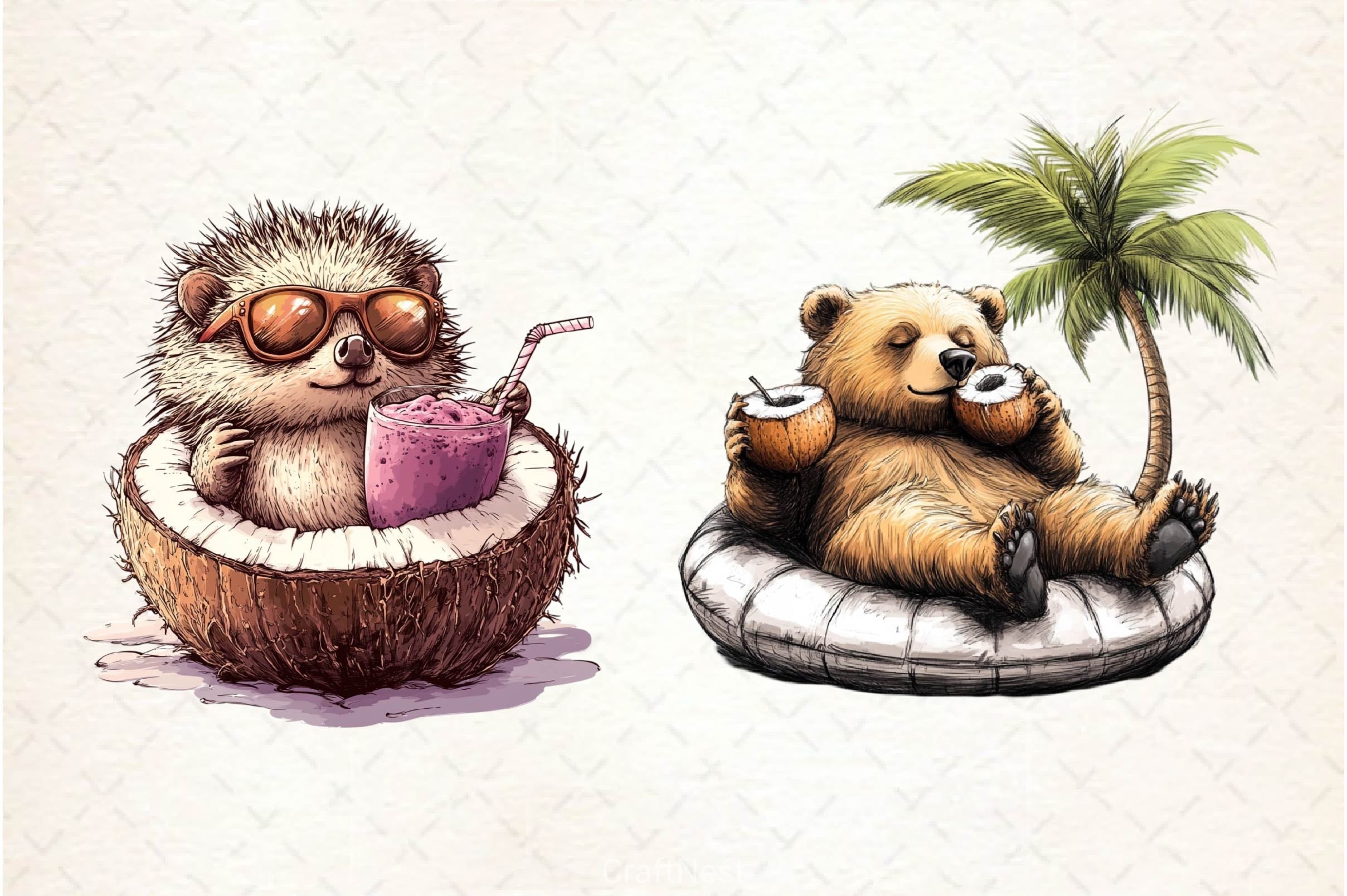 Summer Animals On Float Clipart Bundle 7