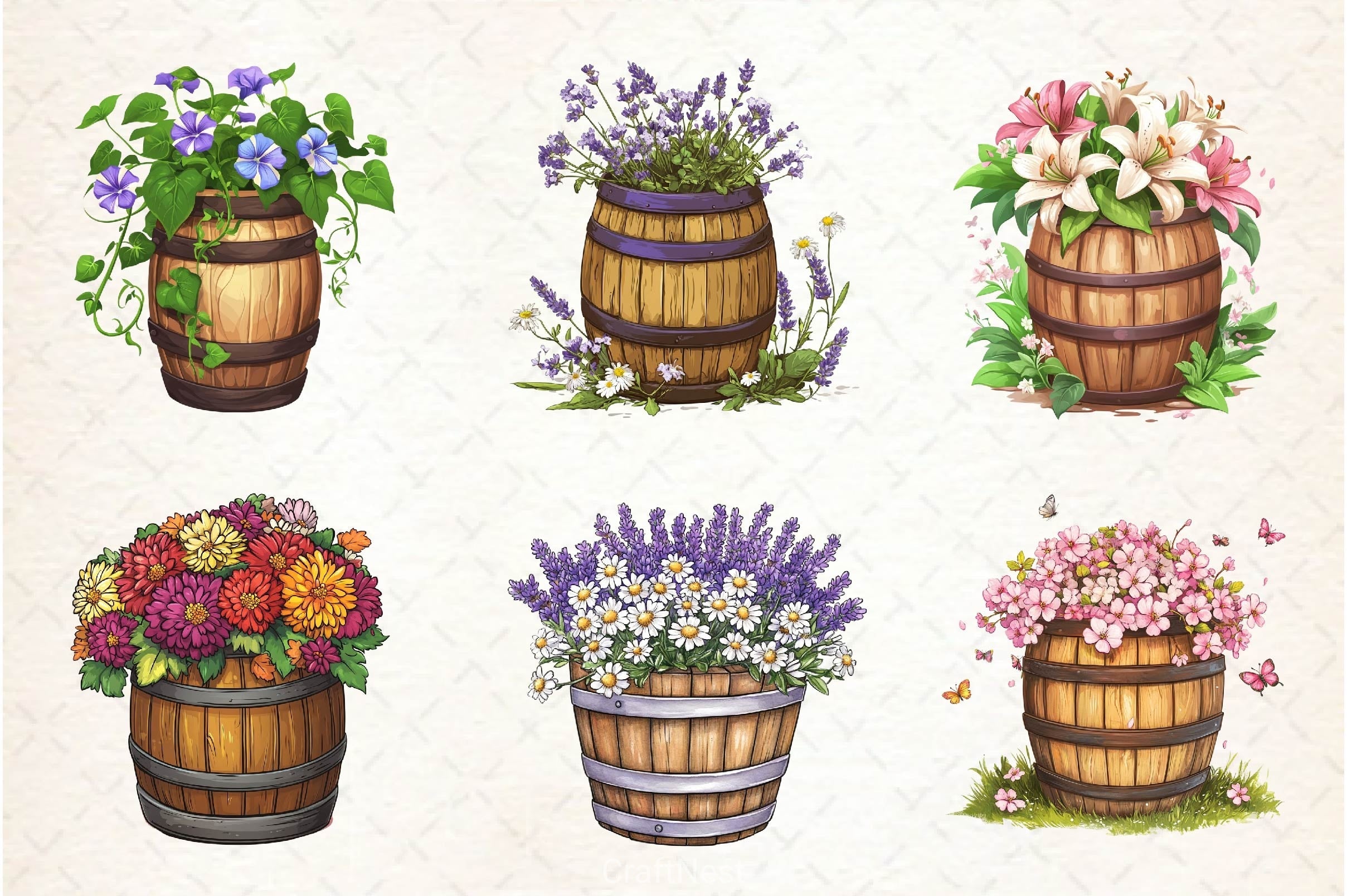 Floral Barrel Clipart Bundle 2
