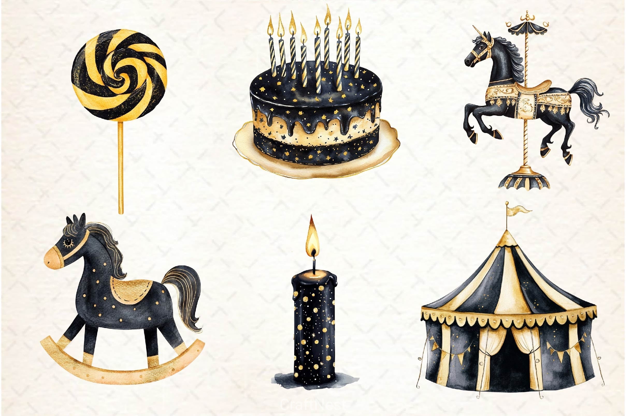Luxury Black Kids Birthday Clipart Bundle