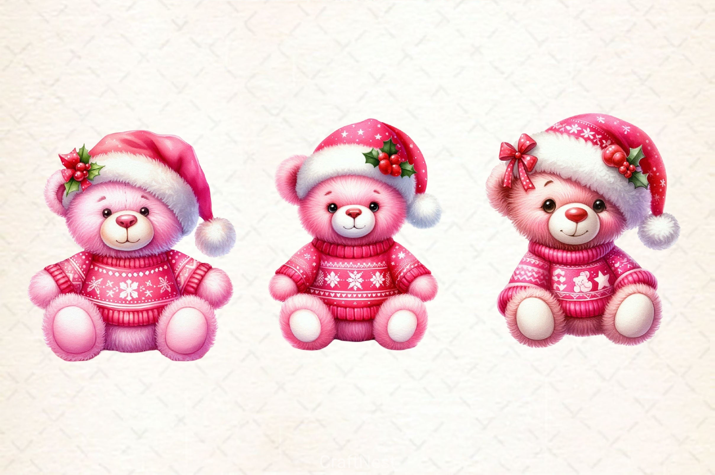 Pink Teddy Bear Christmas Clipart Bundle