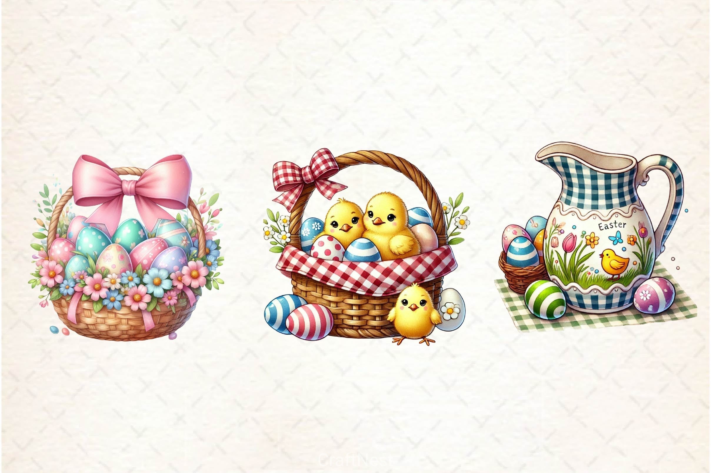 Easter Gingham Ceramic Clipart Bundle