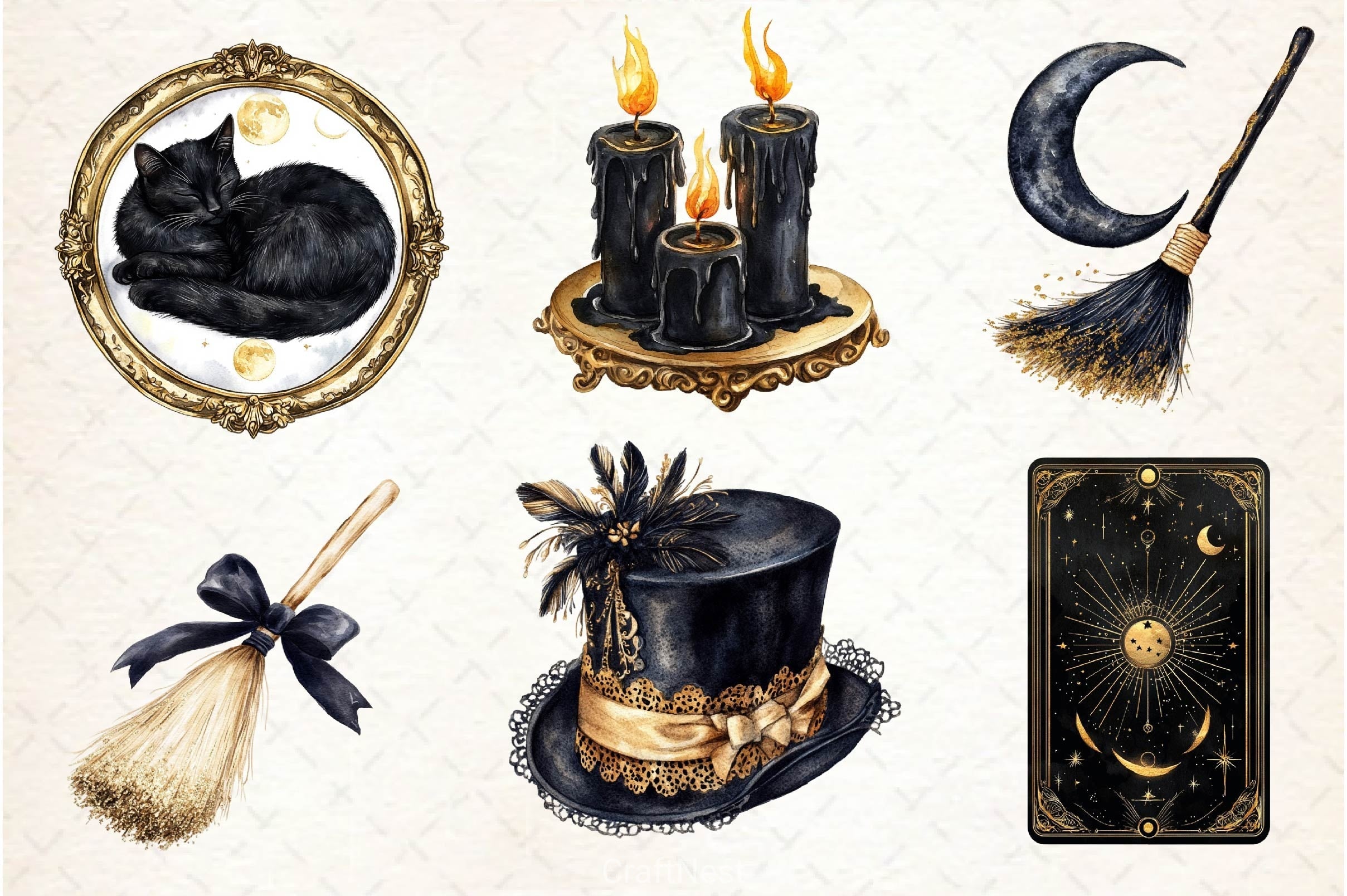 Luxury Black And Gold Halloween Clipart Bundle