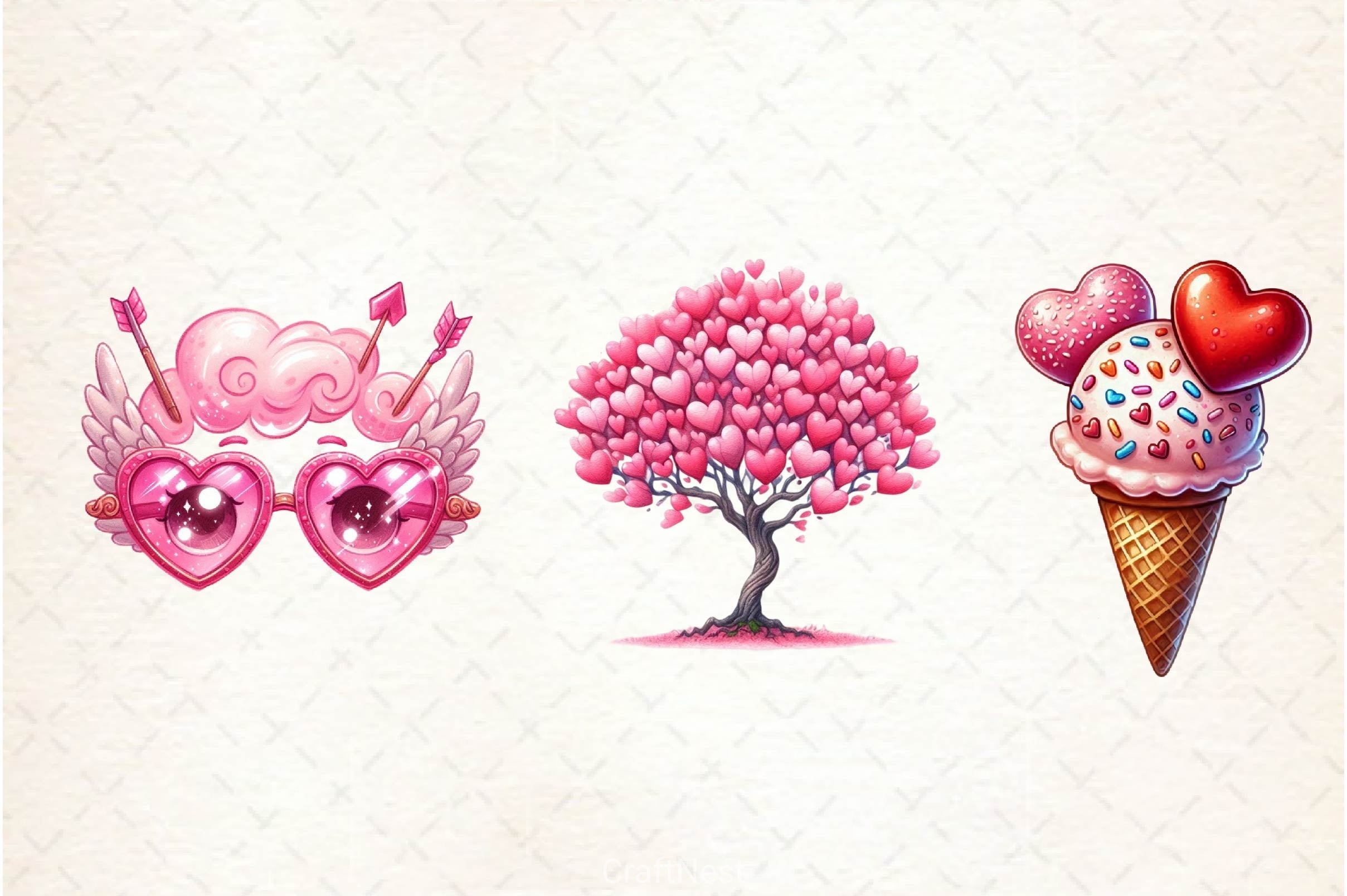 Whimsical Pink Valentines Day Clipart Bundle