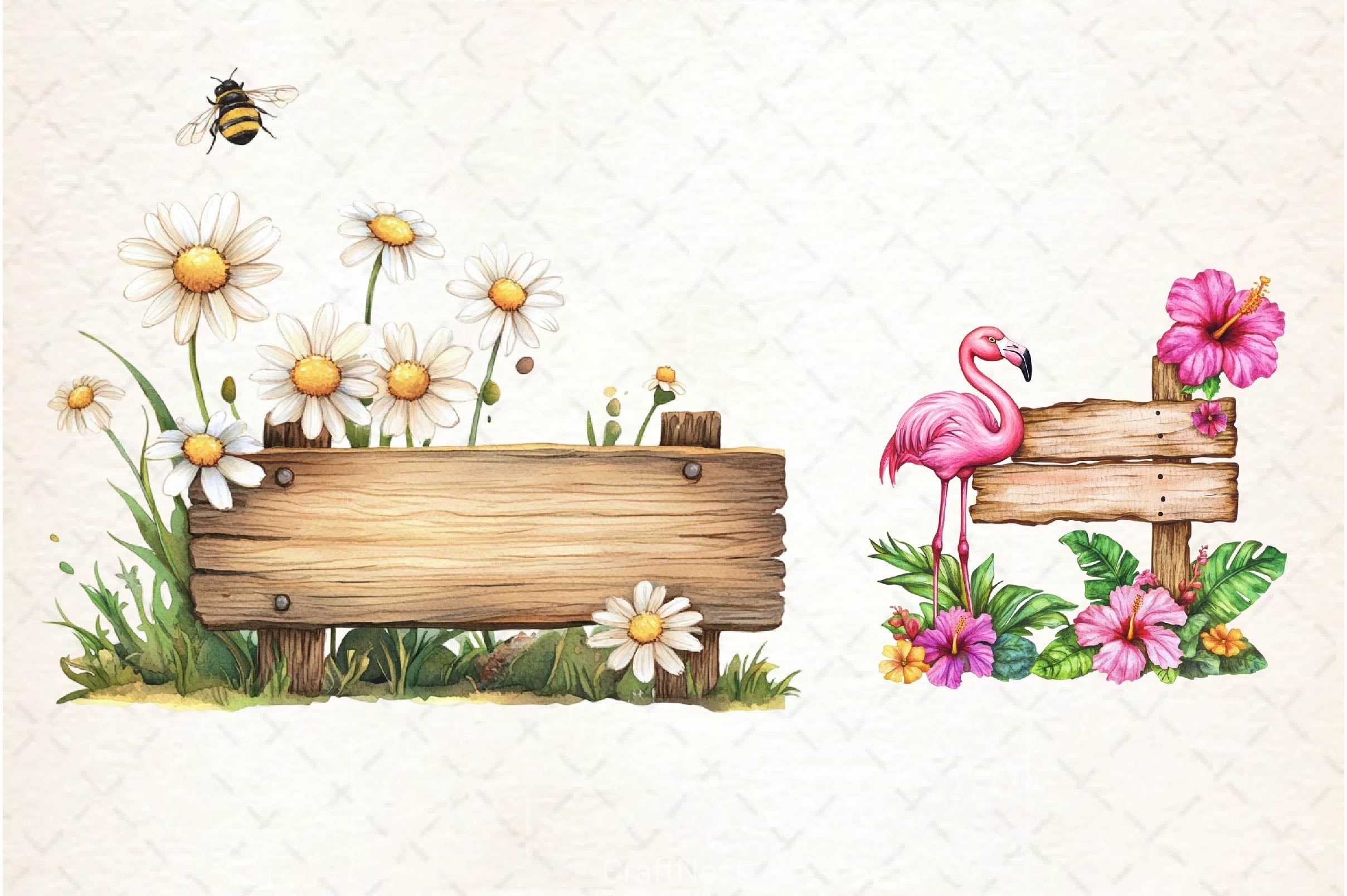Summer Day Wooden Sign Clipart Bundle