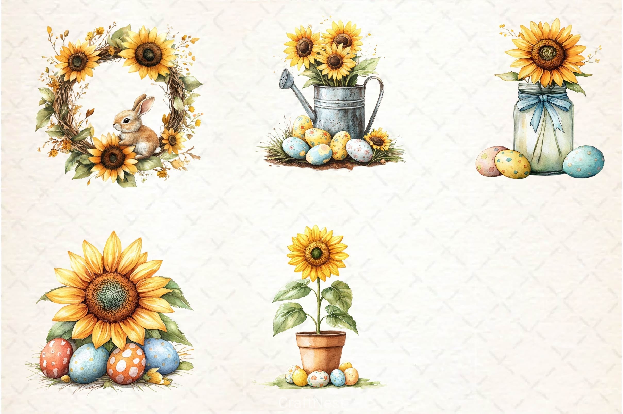 Easter Sunflowers Clipart Bundle 2