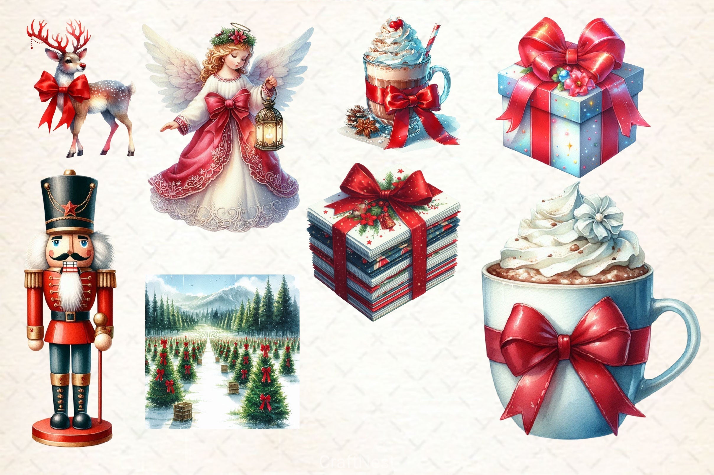 Christmas With Red Bow Clipart Bundle