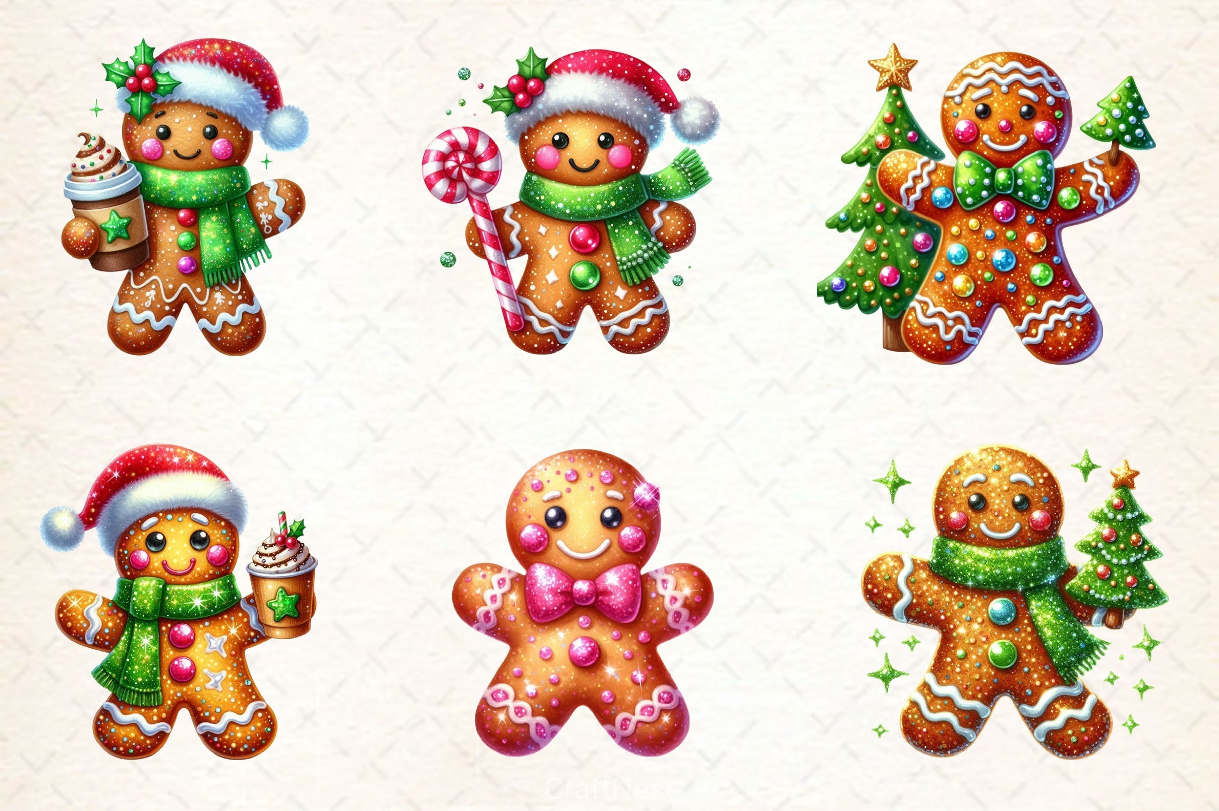 Glitter Gingerbread Man Clipart Bundle 2
