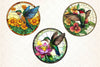 Hummingbird Flowers Round Stained Glass Clipart Bundle