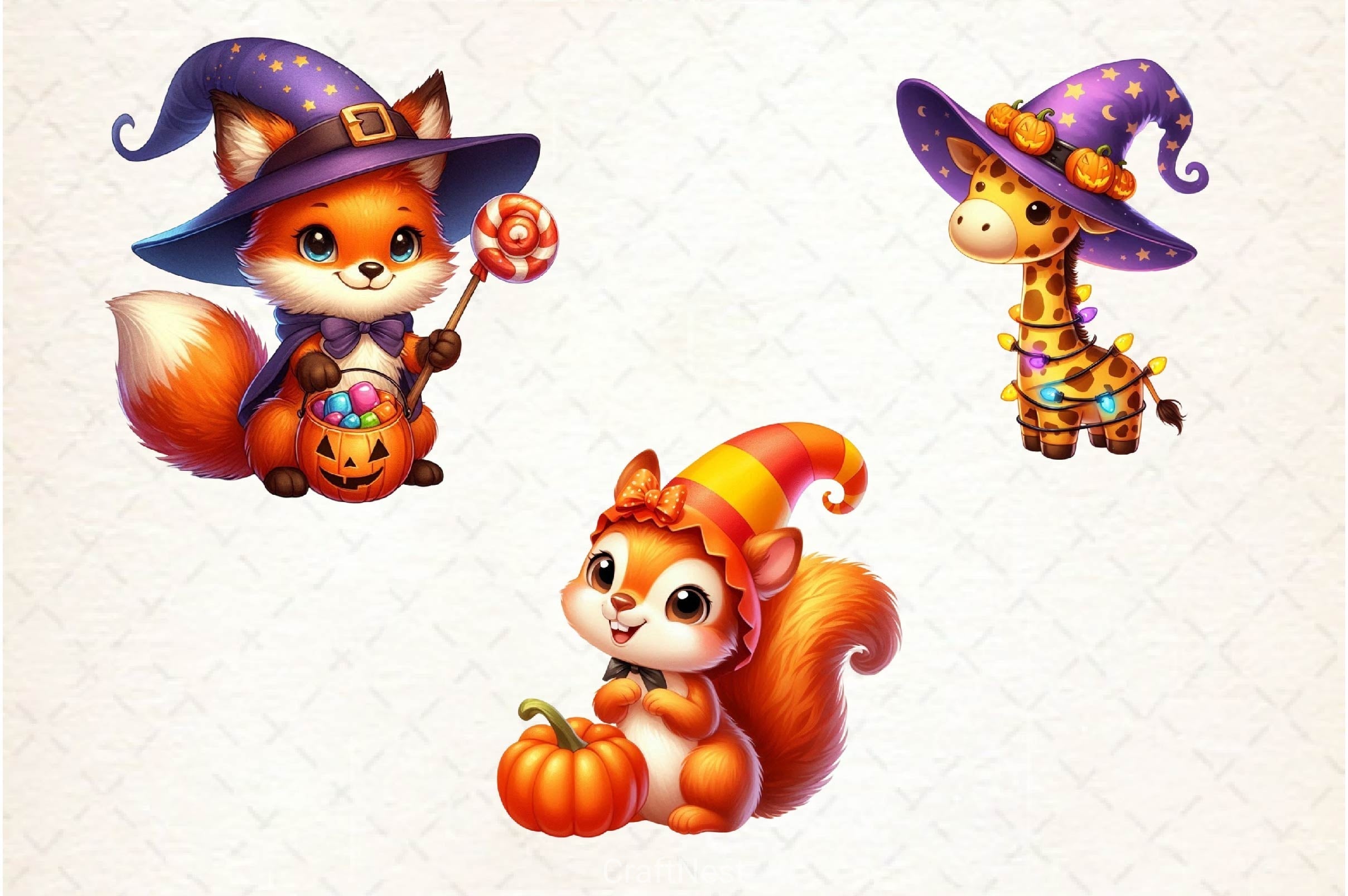Cute Halloween Animals Clipart Bundle