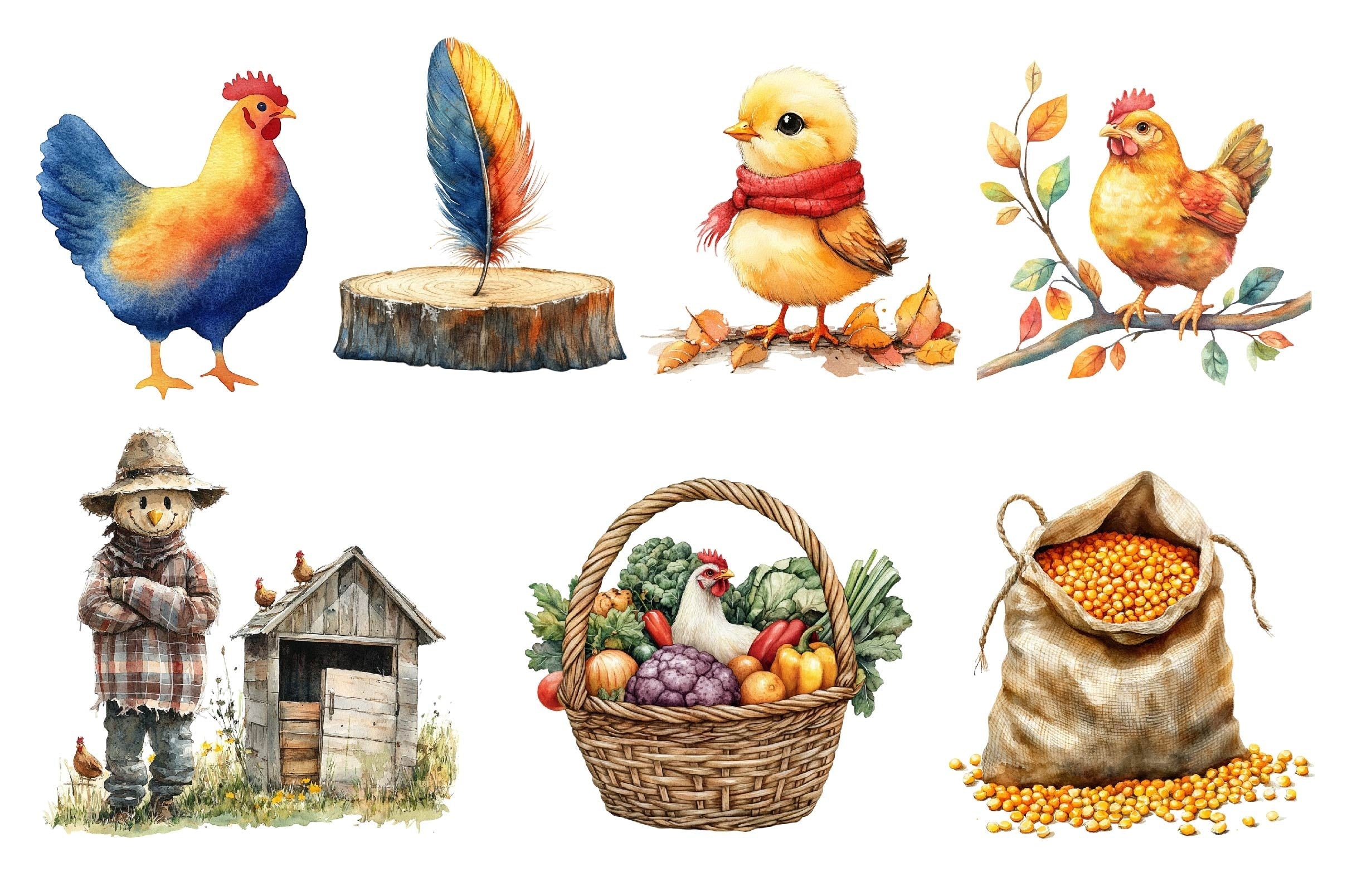 Autumn Chicken Coop Clipart Bundle 2