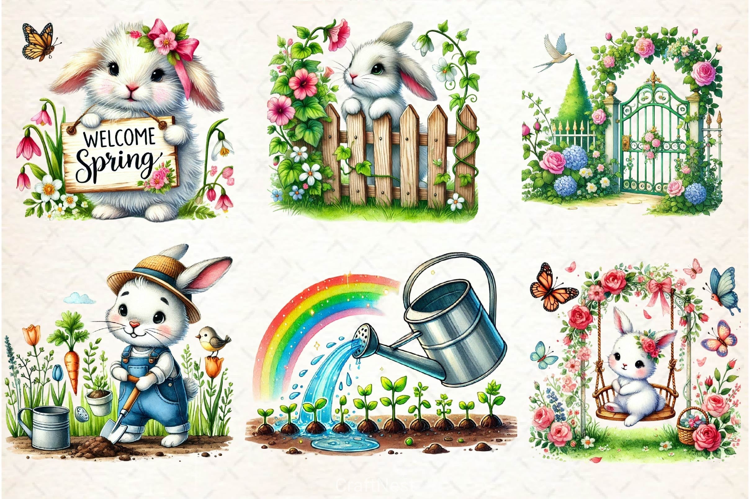 Spring Bunny Garden Clipart Bundle
