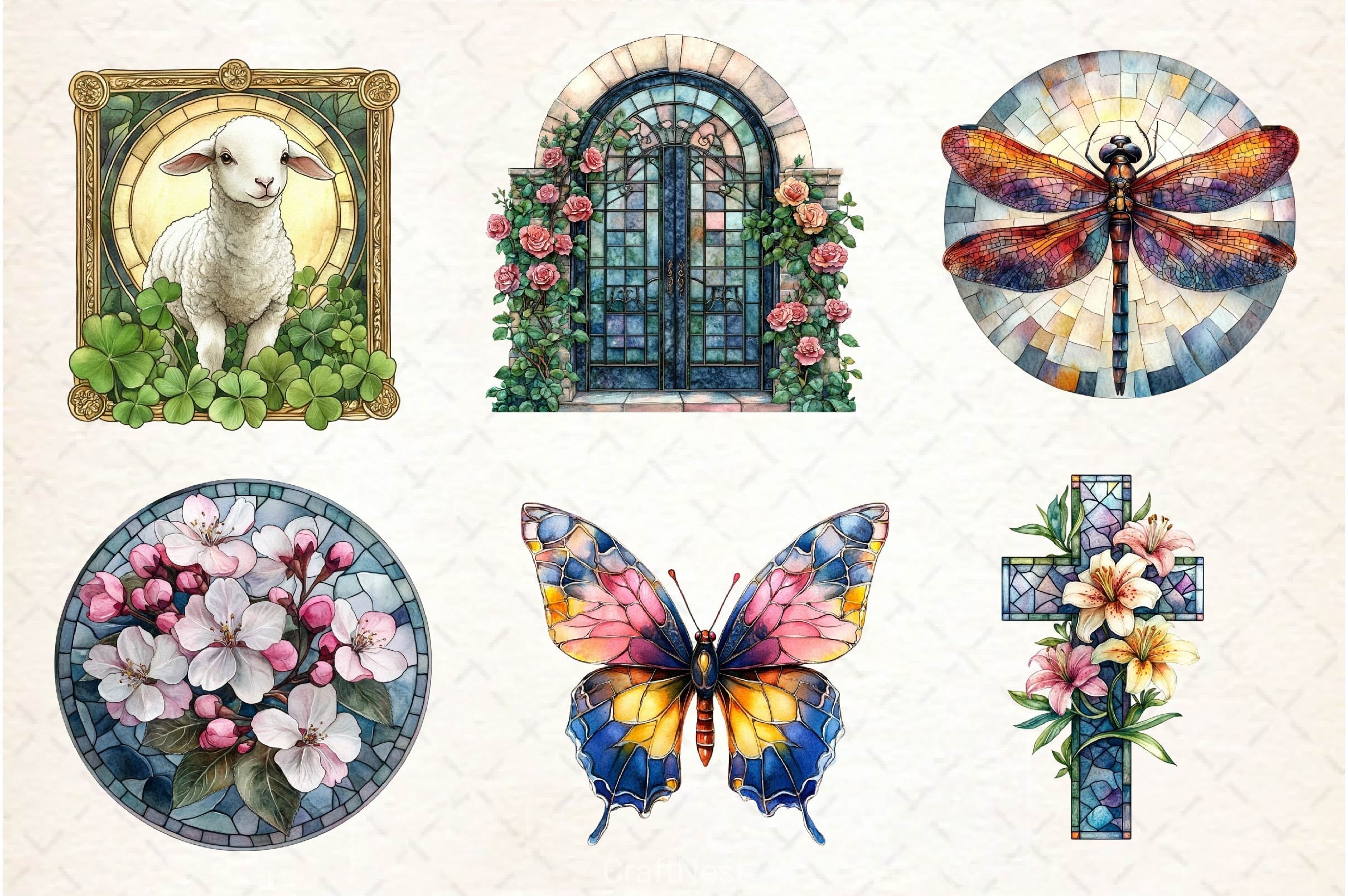 Stained Glass Spring Clipart Bundle 2
