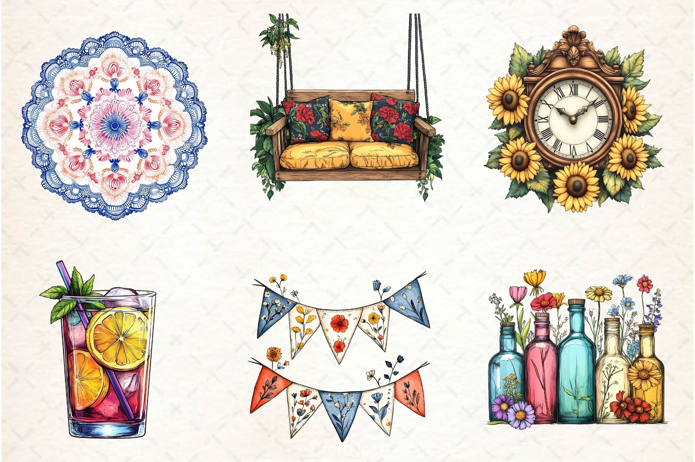 Vintage Summer Decorations Clipart Bundle 2