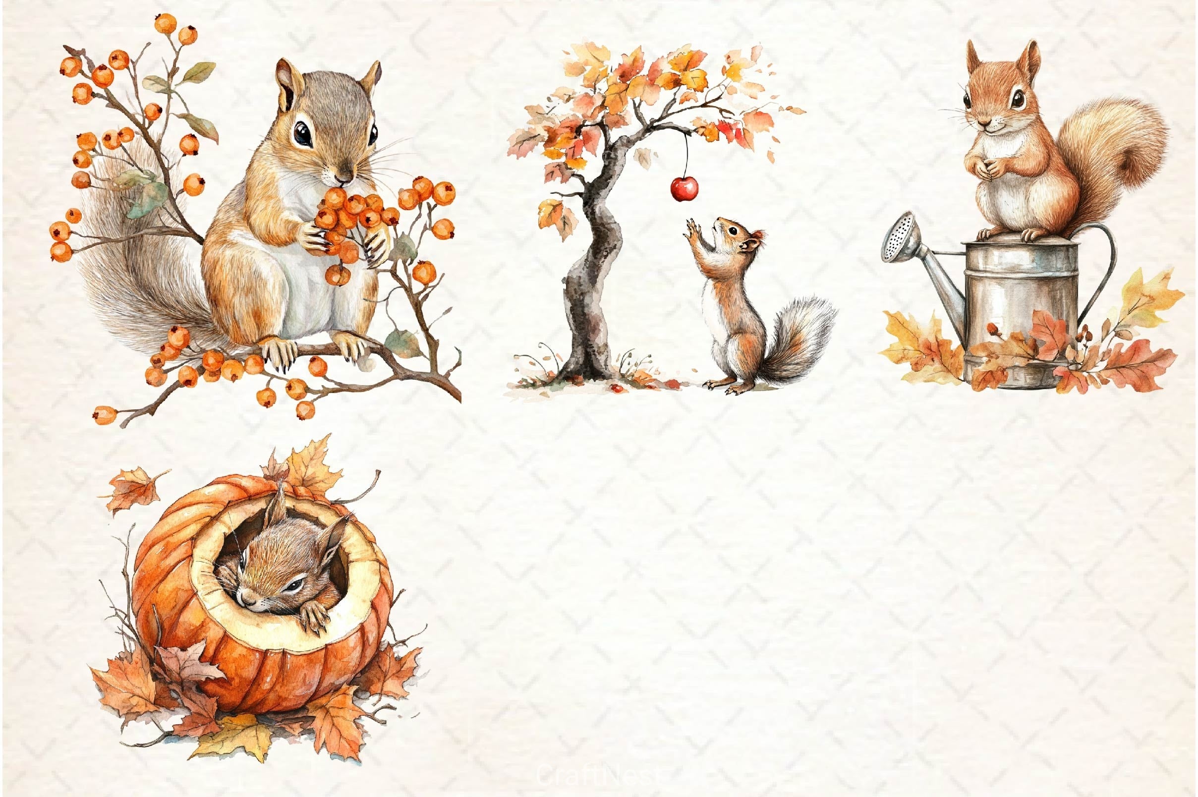 Fall Squirrels Garden Clipart Bundle 2