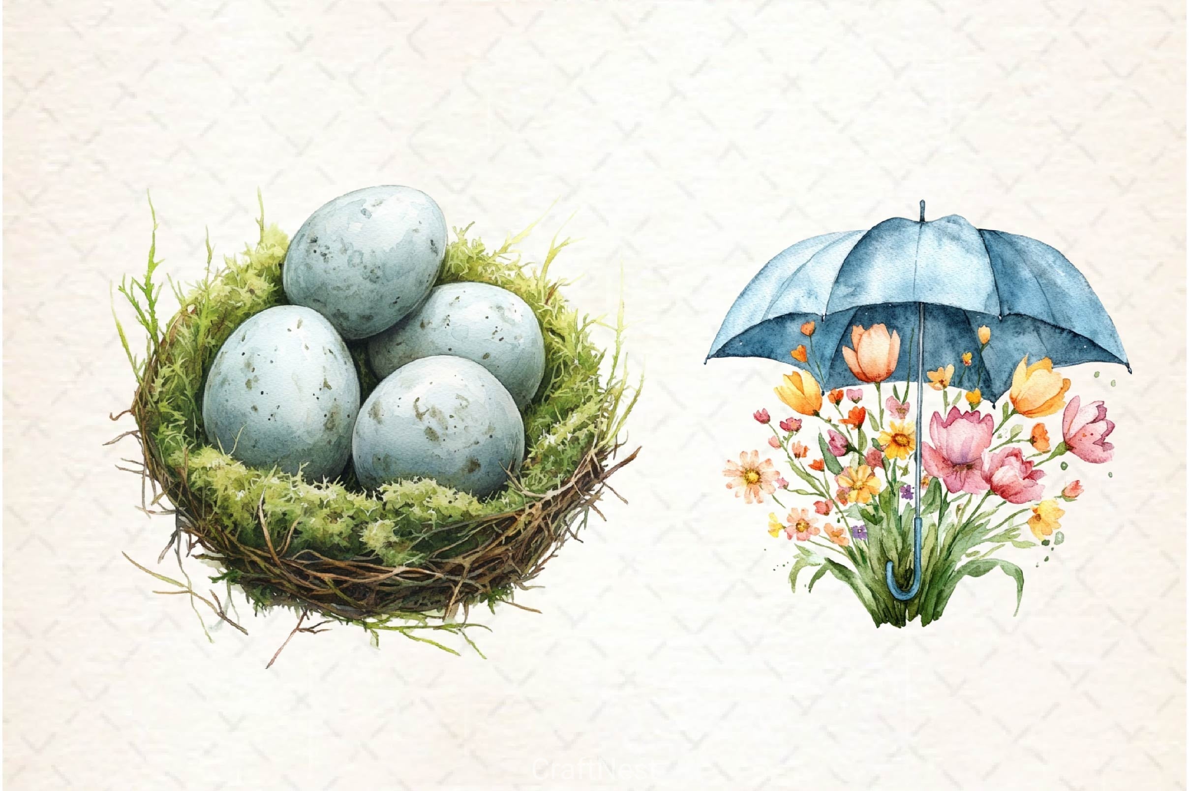 Spring Neutral Blue Clipart Bundle