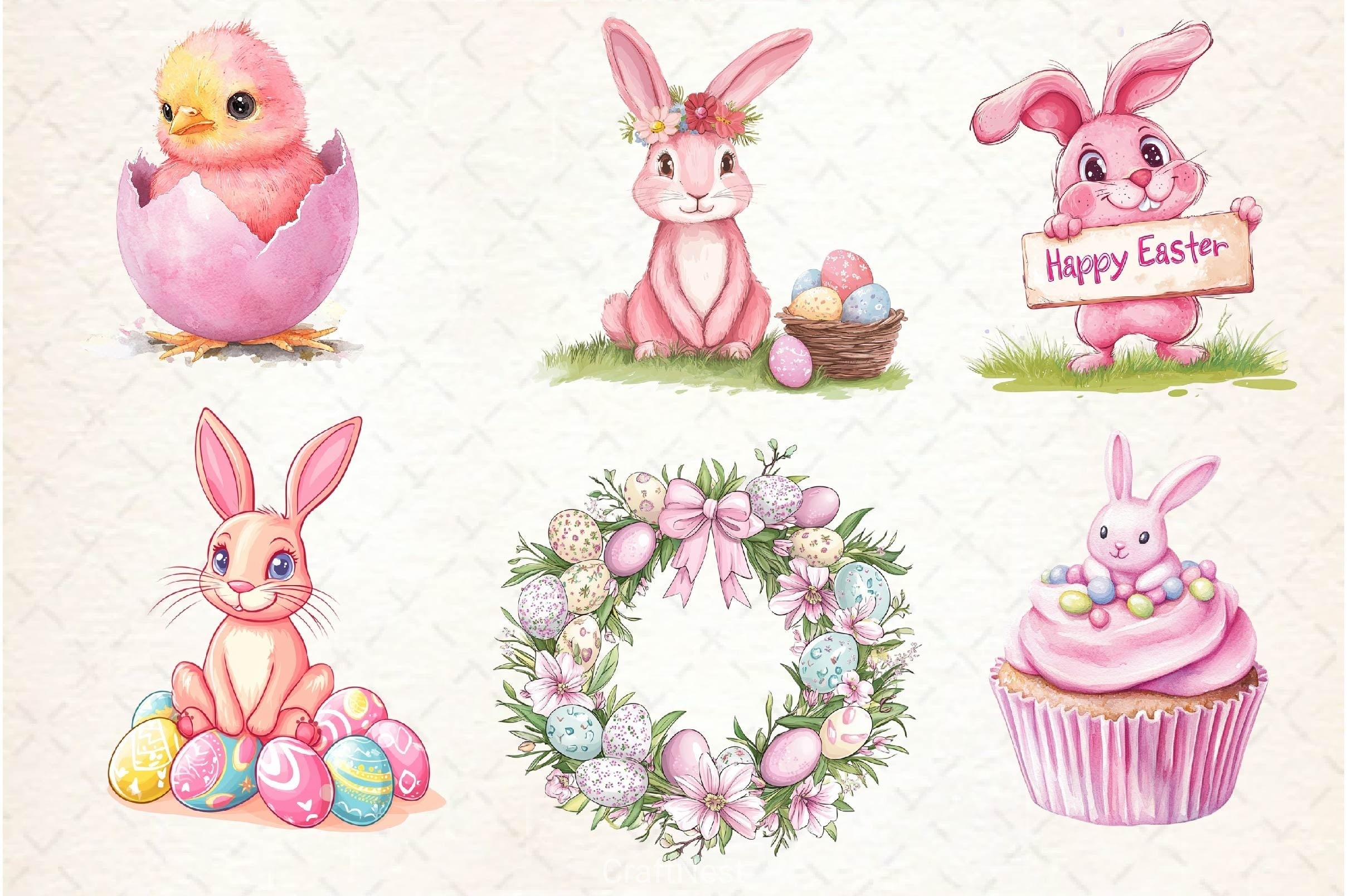 Pink Pastel Easter Clipart Bundle 6