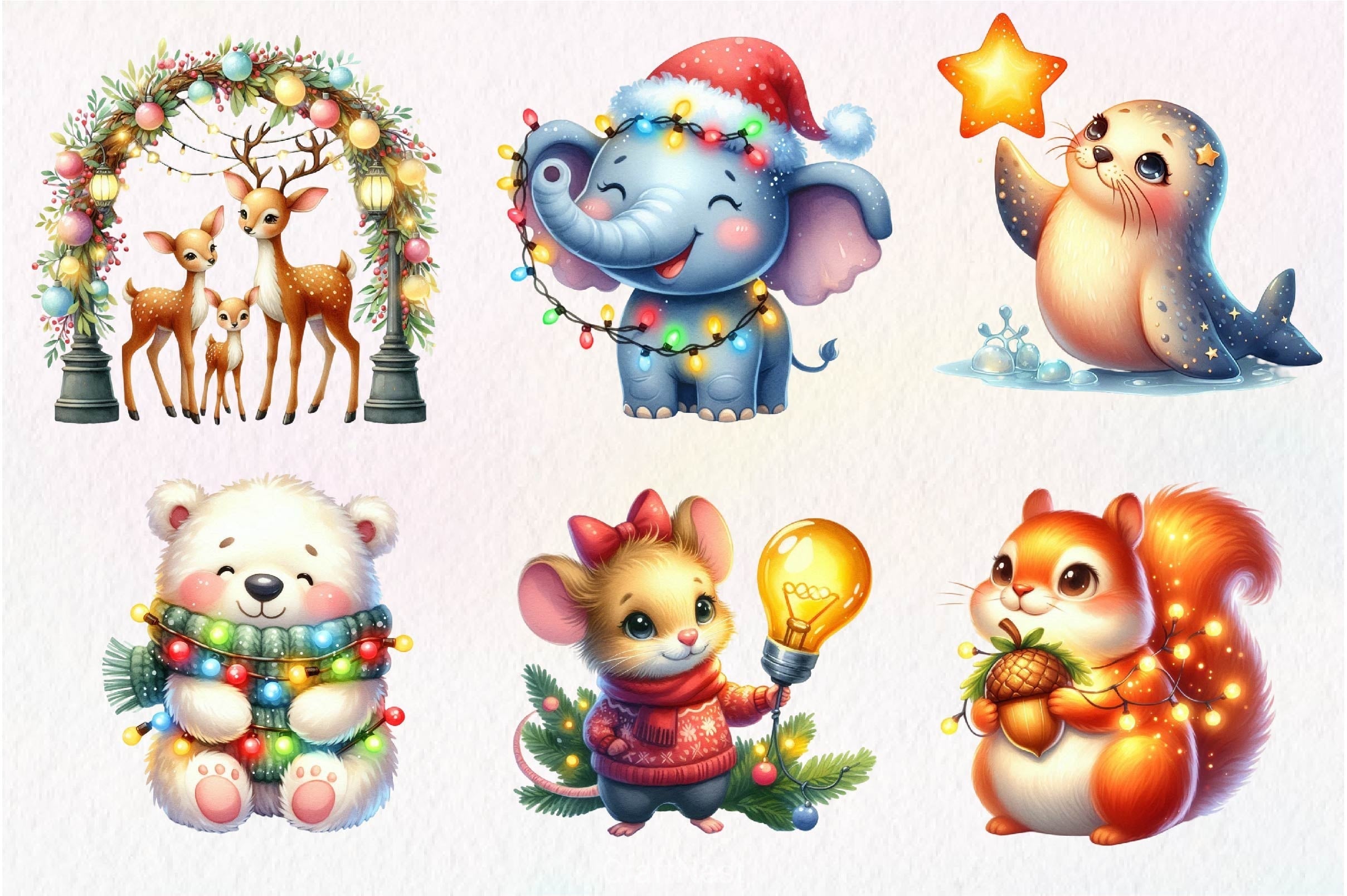 Christmas Light Animal Clipart Bundle 2