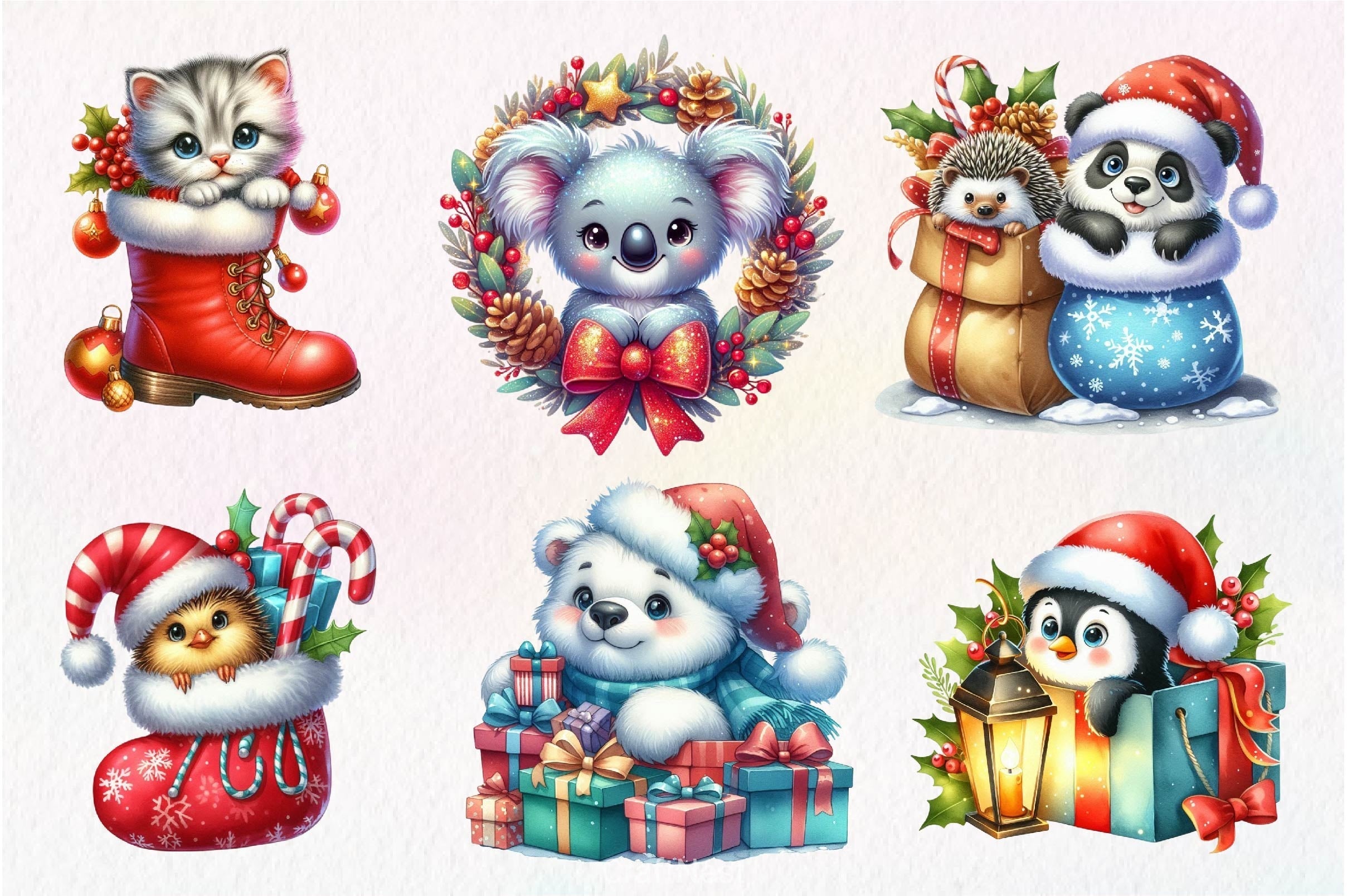 Christmas Animal Peeking Clipart Bundle