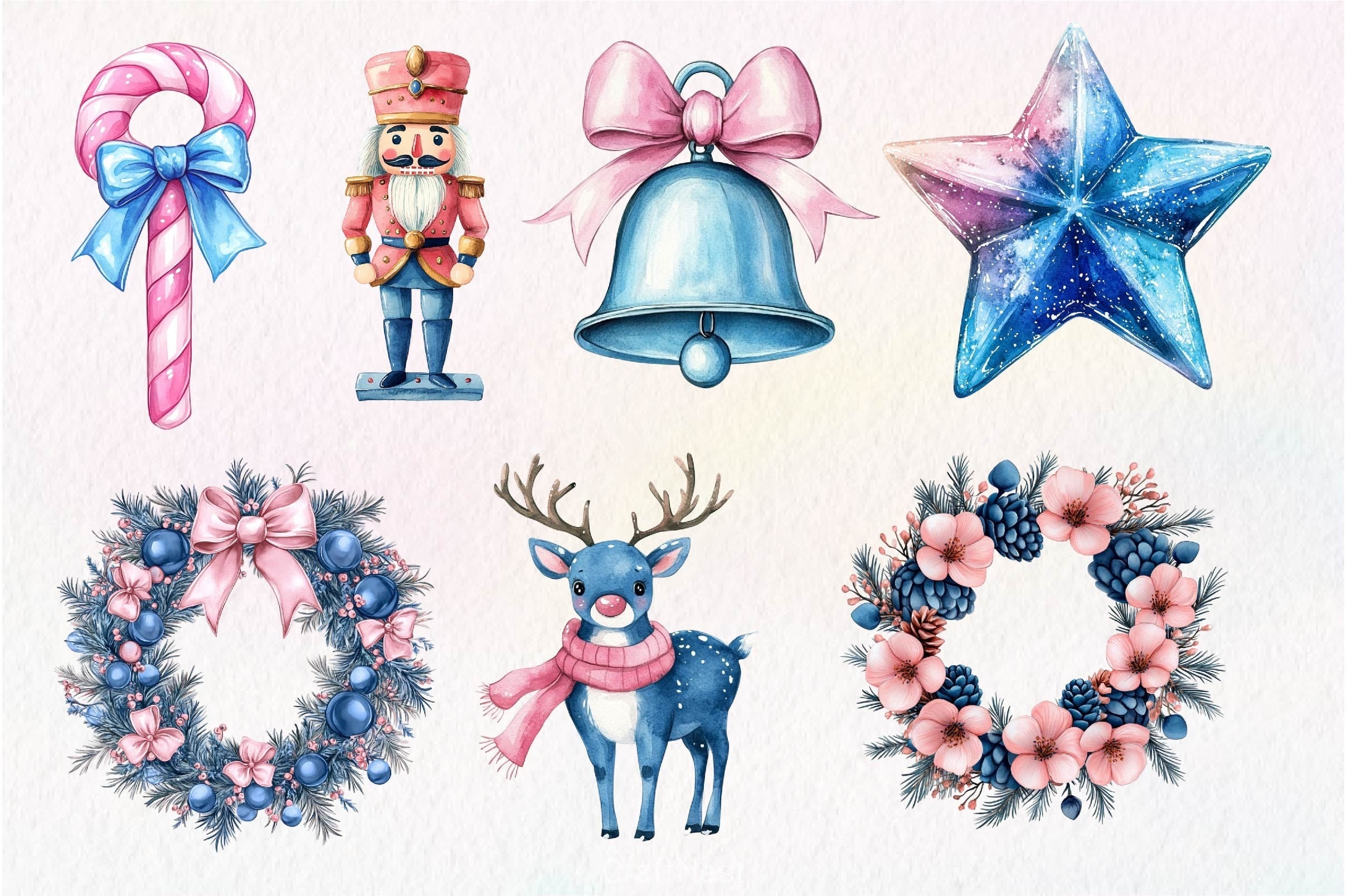 Pink And Blue Christmas Clipart Bundle