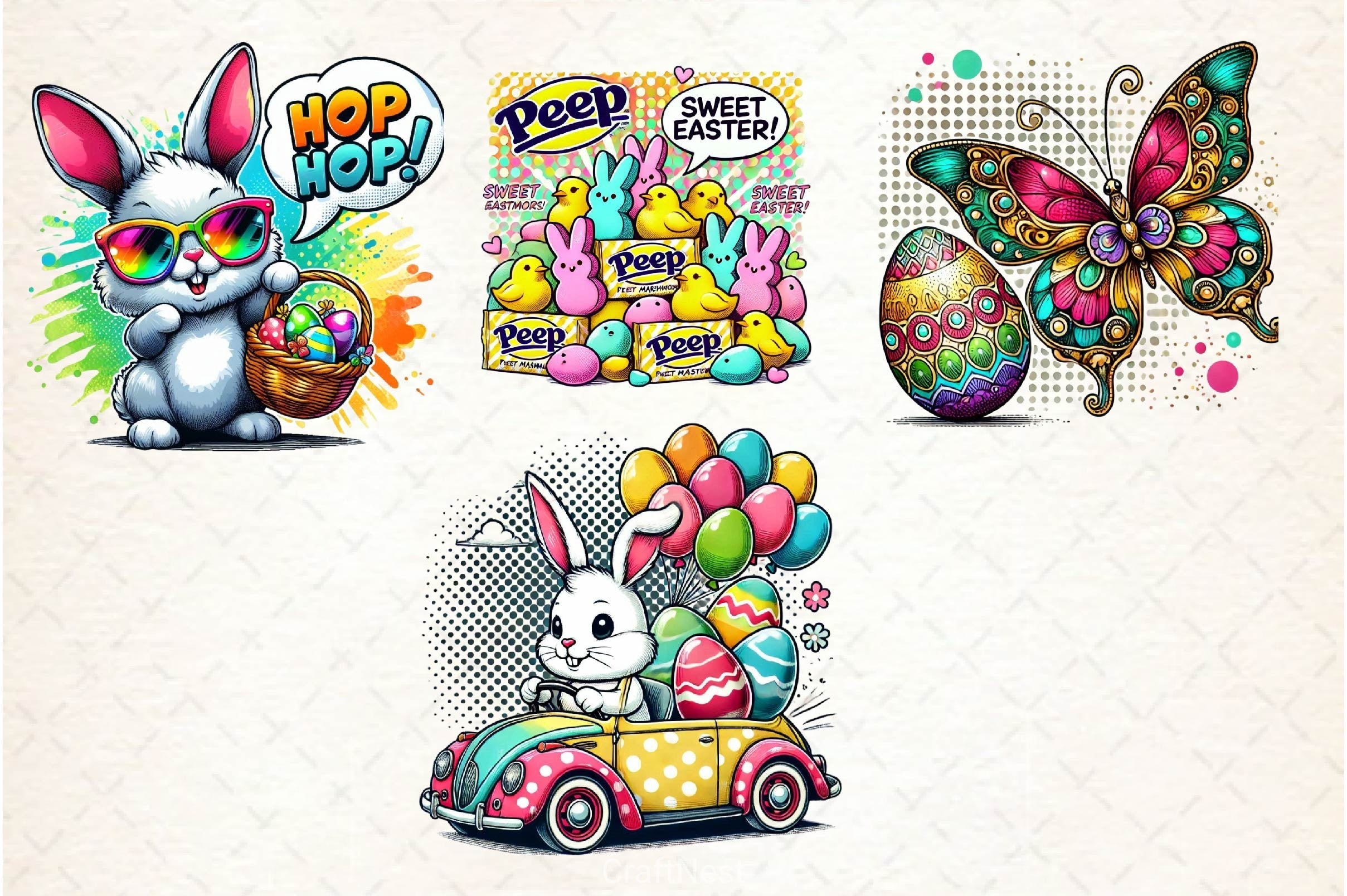 Pop Art Easter Clipart Bundle