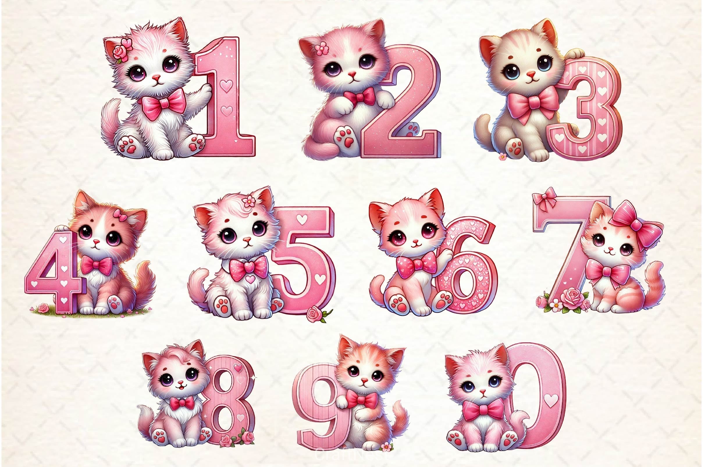 Valentine Cats Alphabet Clipart Bundle