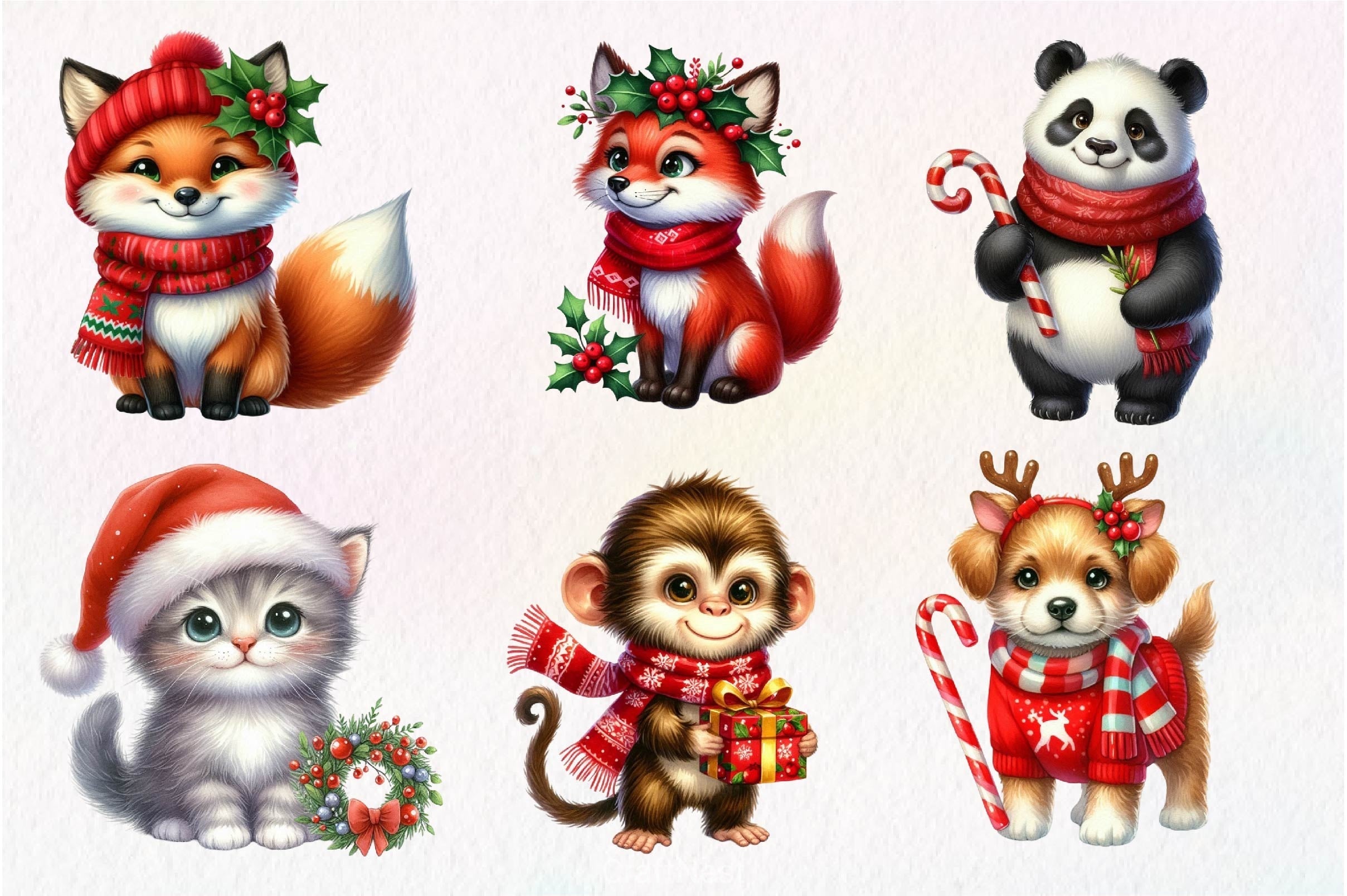 Christmas Cute Animals Clipart Bundle 1