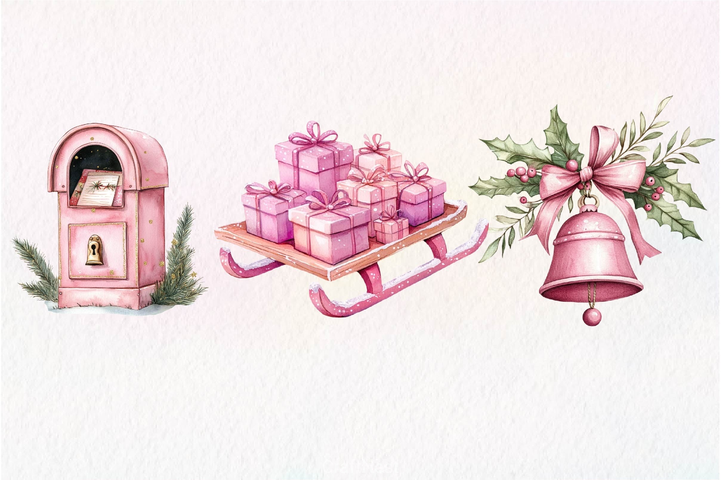 Pink Happy Christmas Clipart Bundle