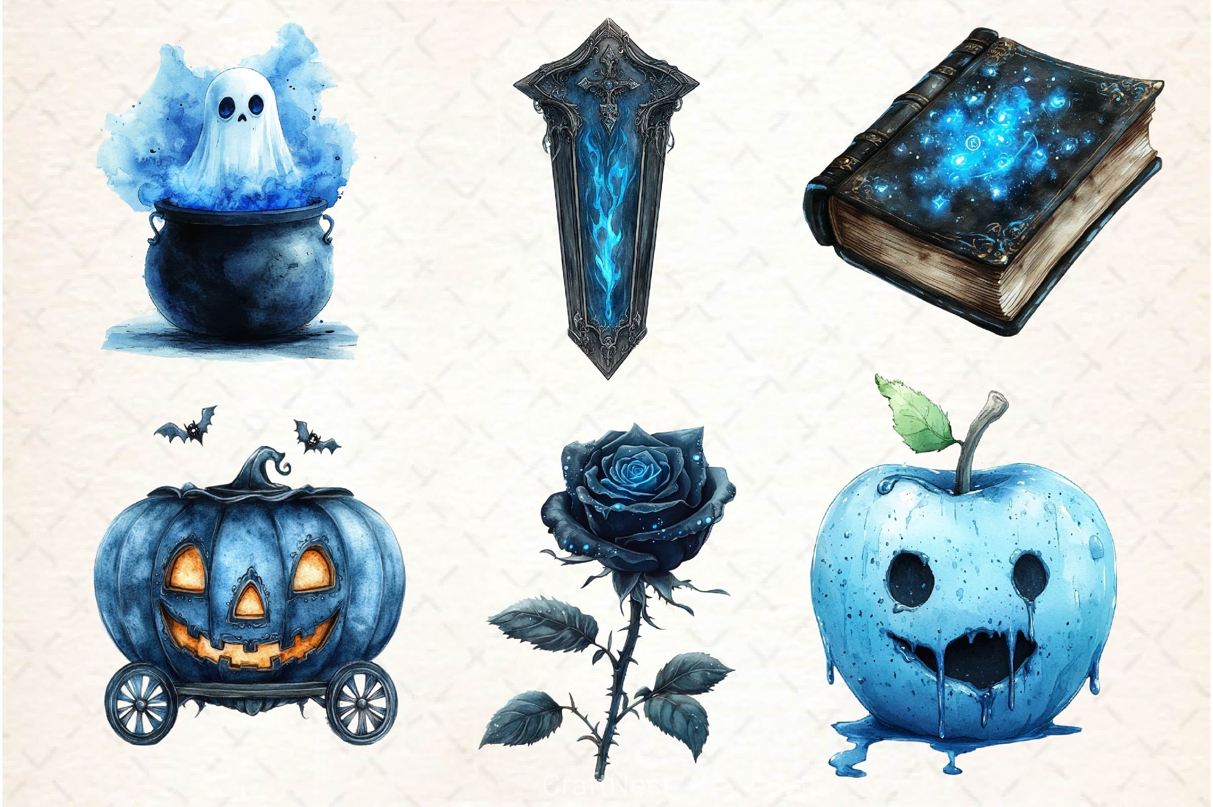 Blue Halloween Clipart Bundle 2