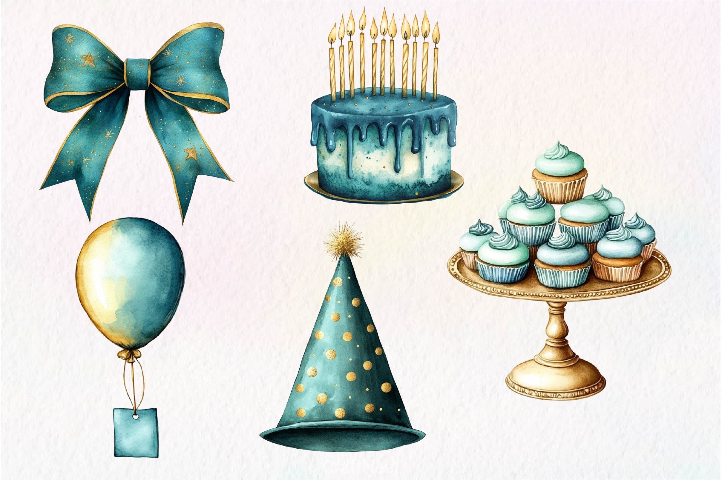 Teal Birthday Clipart Bundle