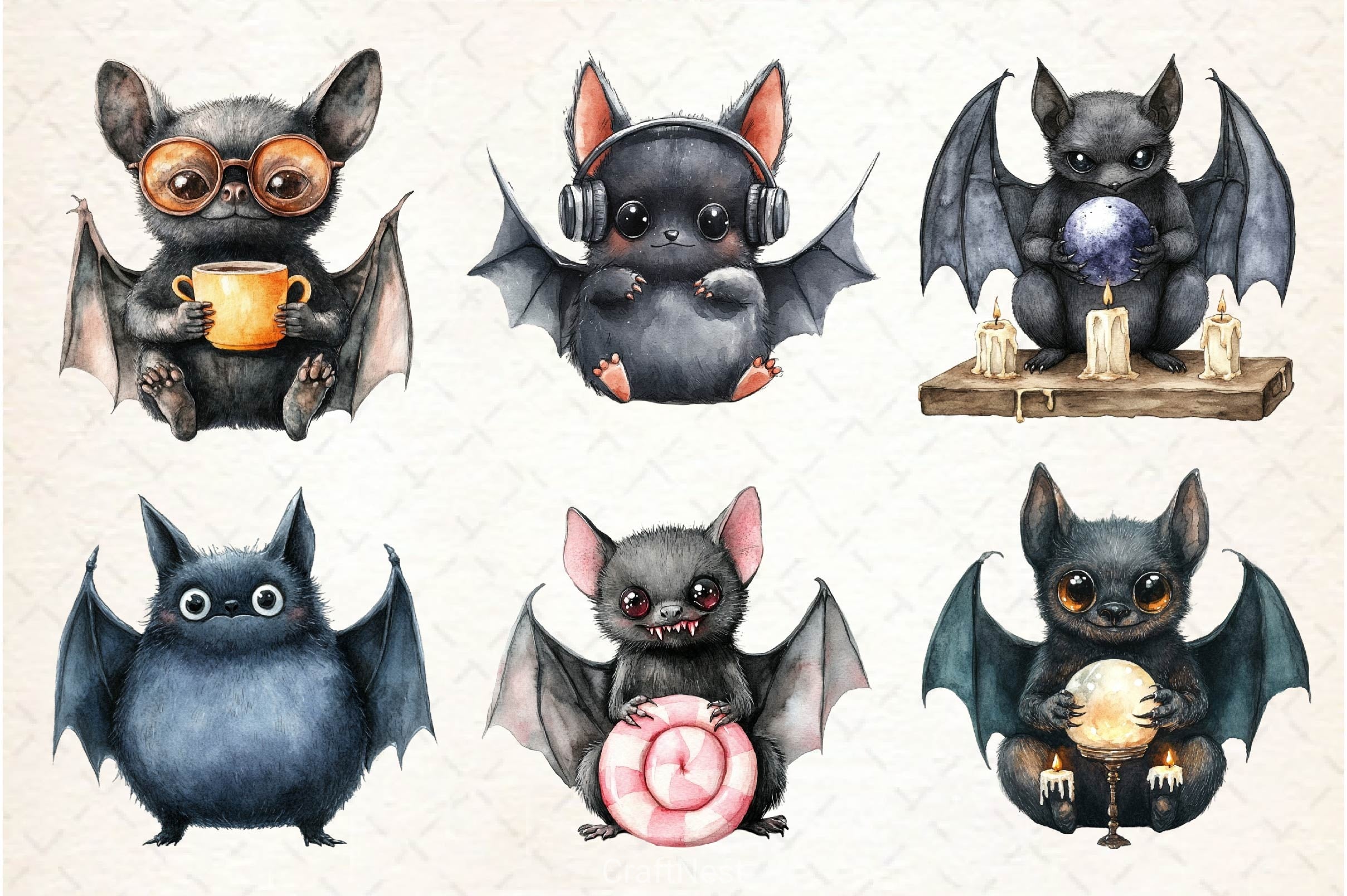 Quirky Halloween Black Bat Clipart Bundle