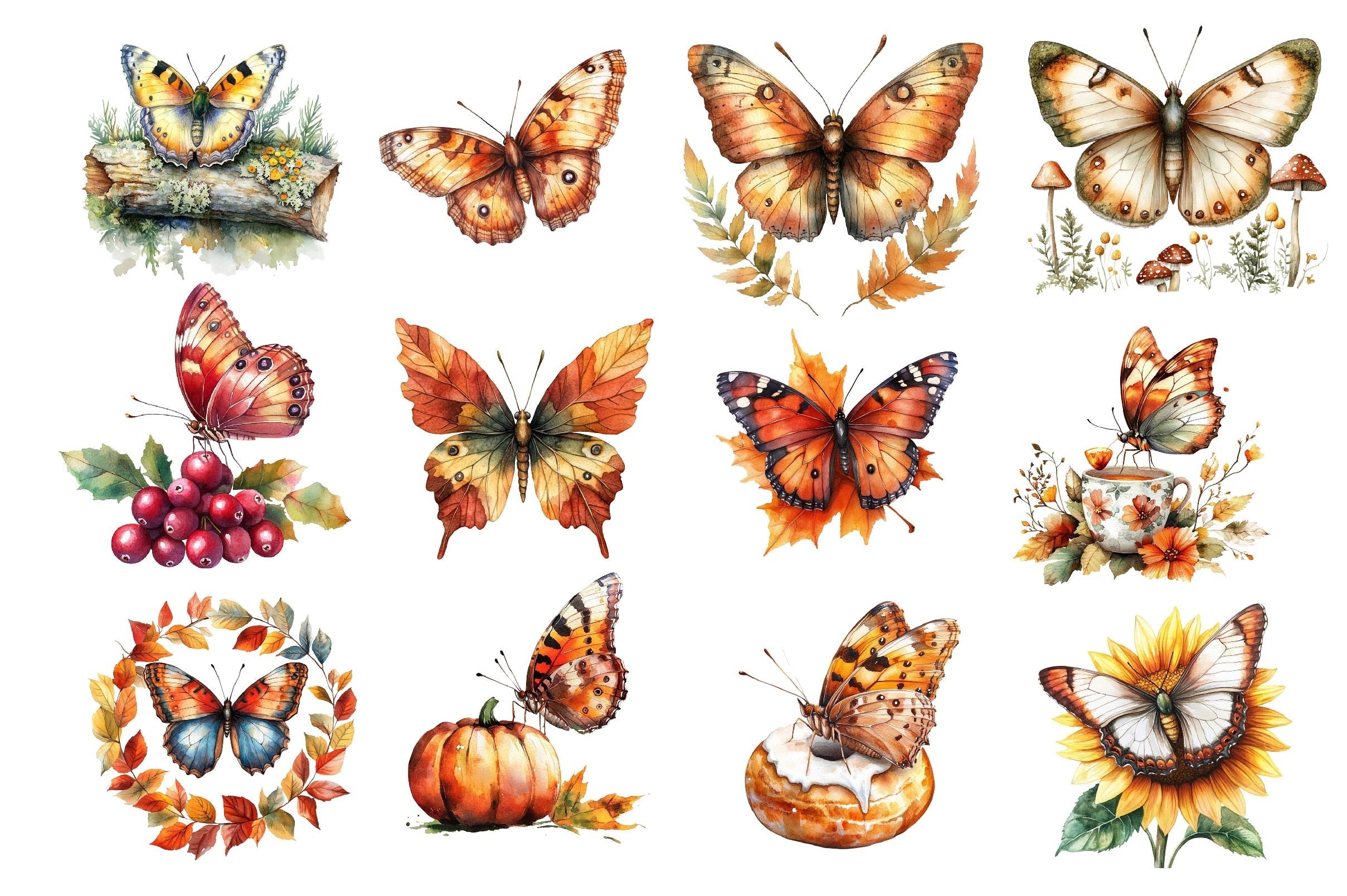 Fall Butterfly Garden Clipart Bundle 2