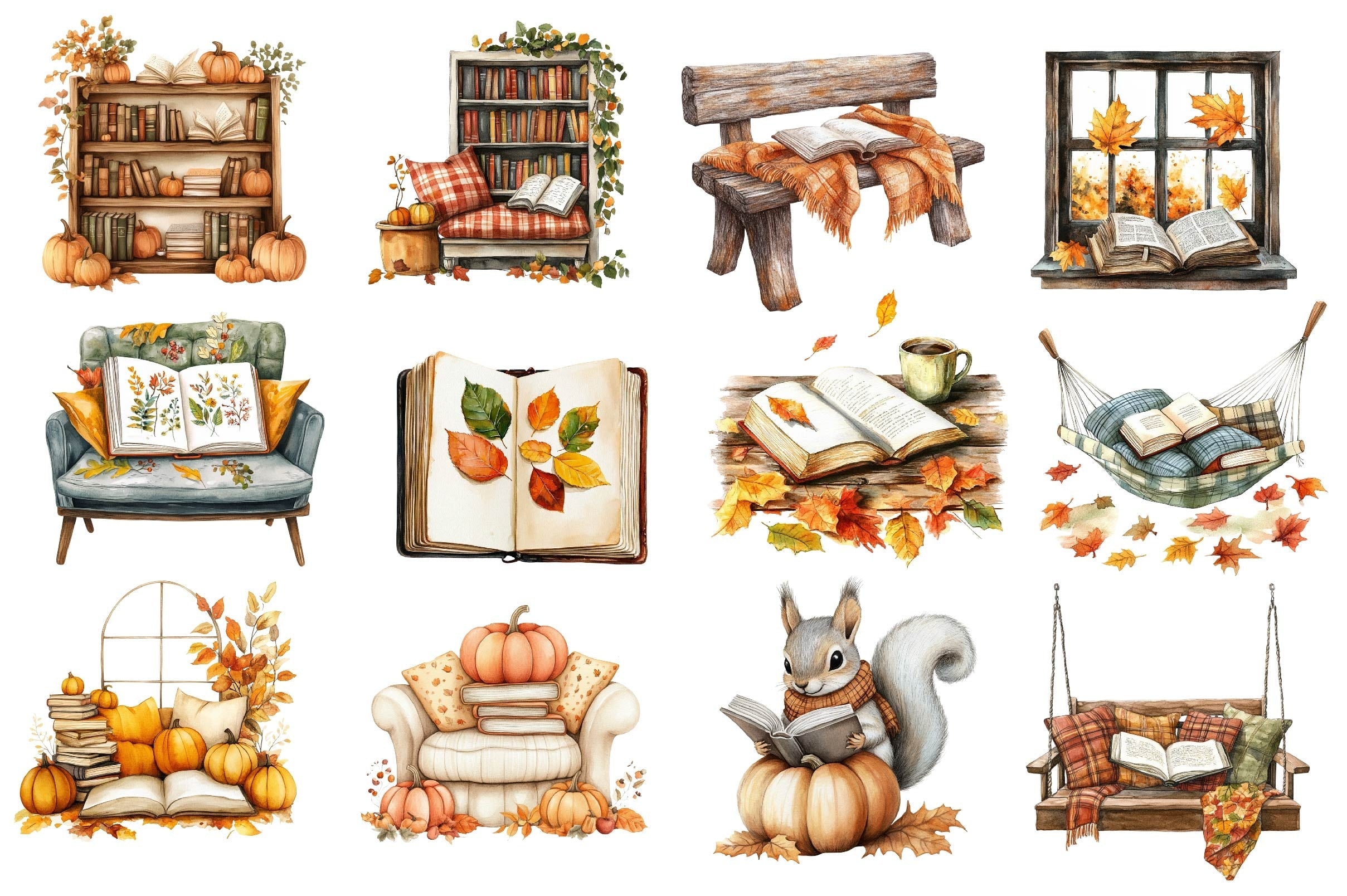 Fall Reading Nook Clipart Bundle 3