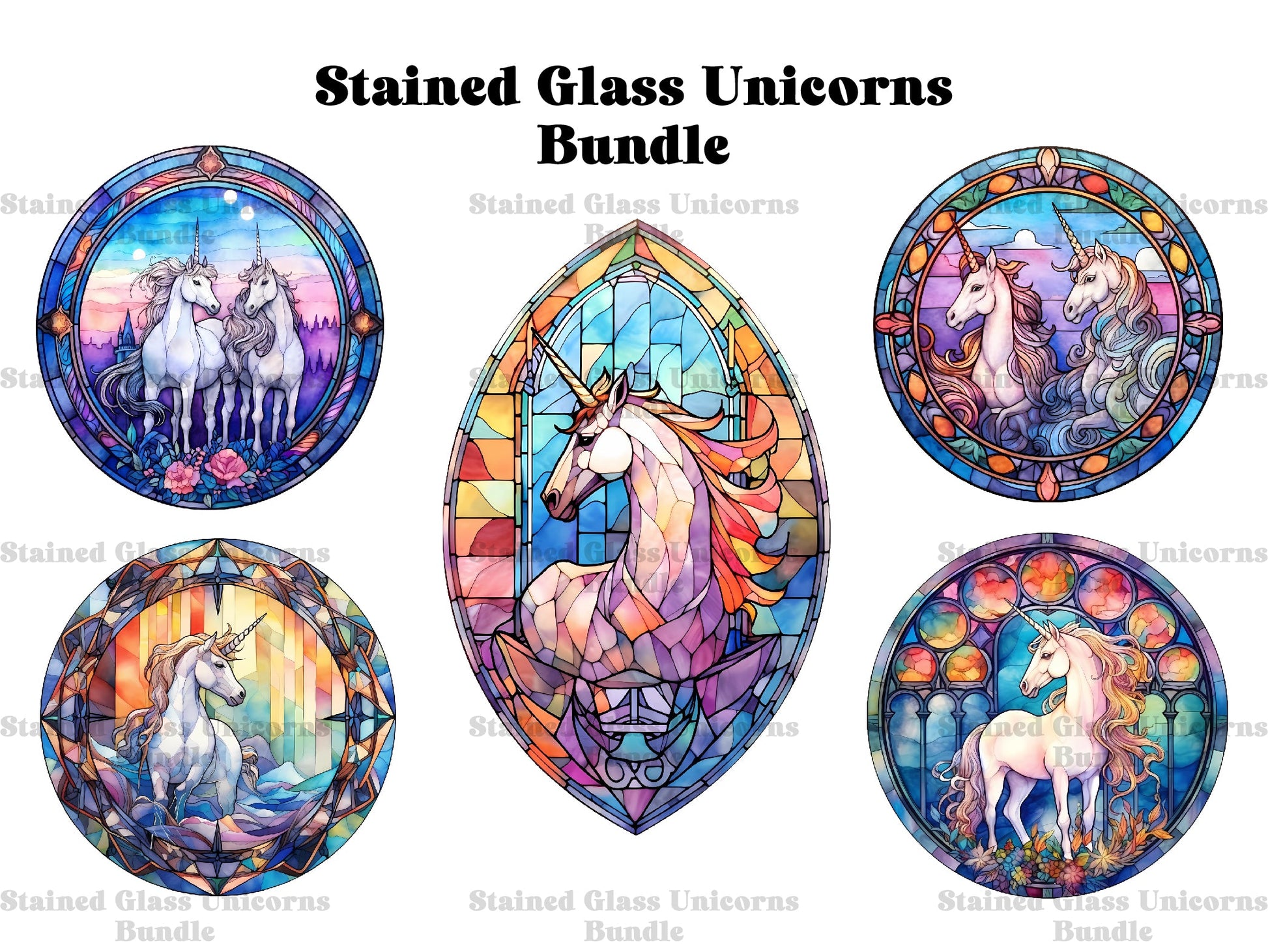 Stained Glass Unicorns Clipart - CraftNest