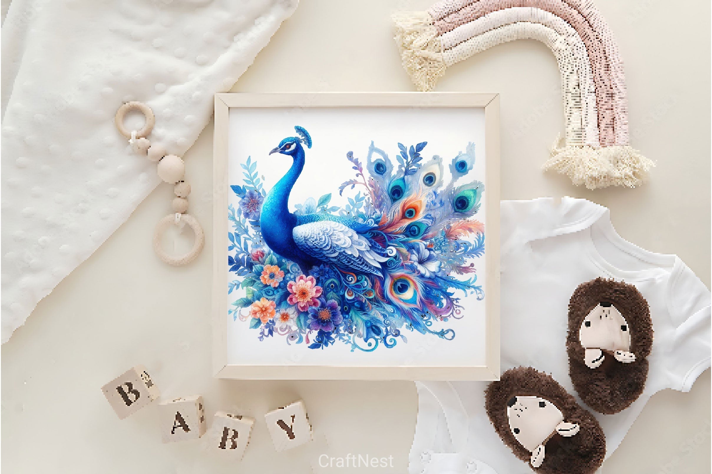 Floral Peacock Clipart Bundle